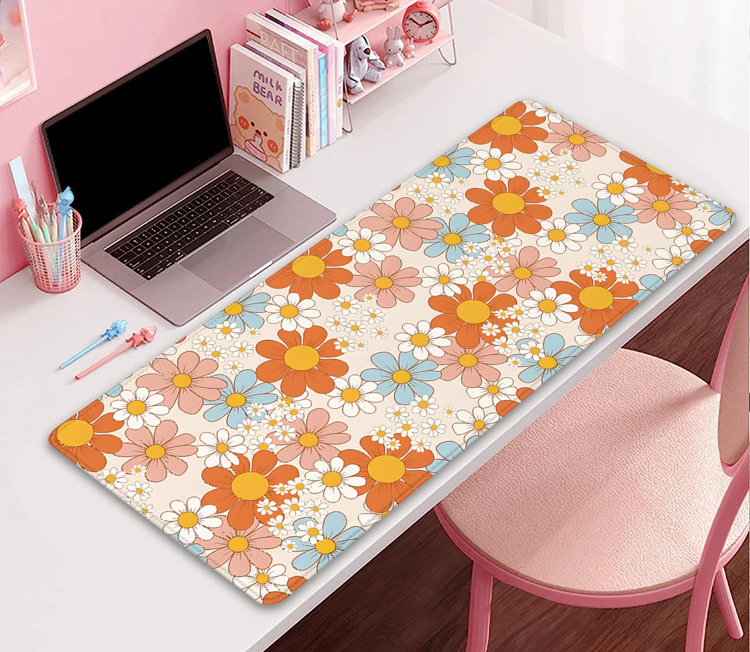 Vintage Floral Mouse Pad Daisy Desk Pad,Retro Flower Mouse Mat,Floral Desk Mat Mouse Mat for