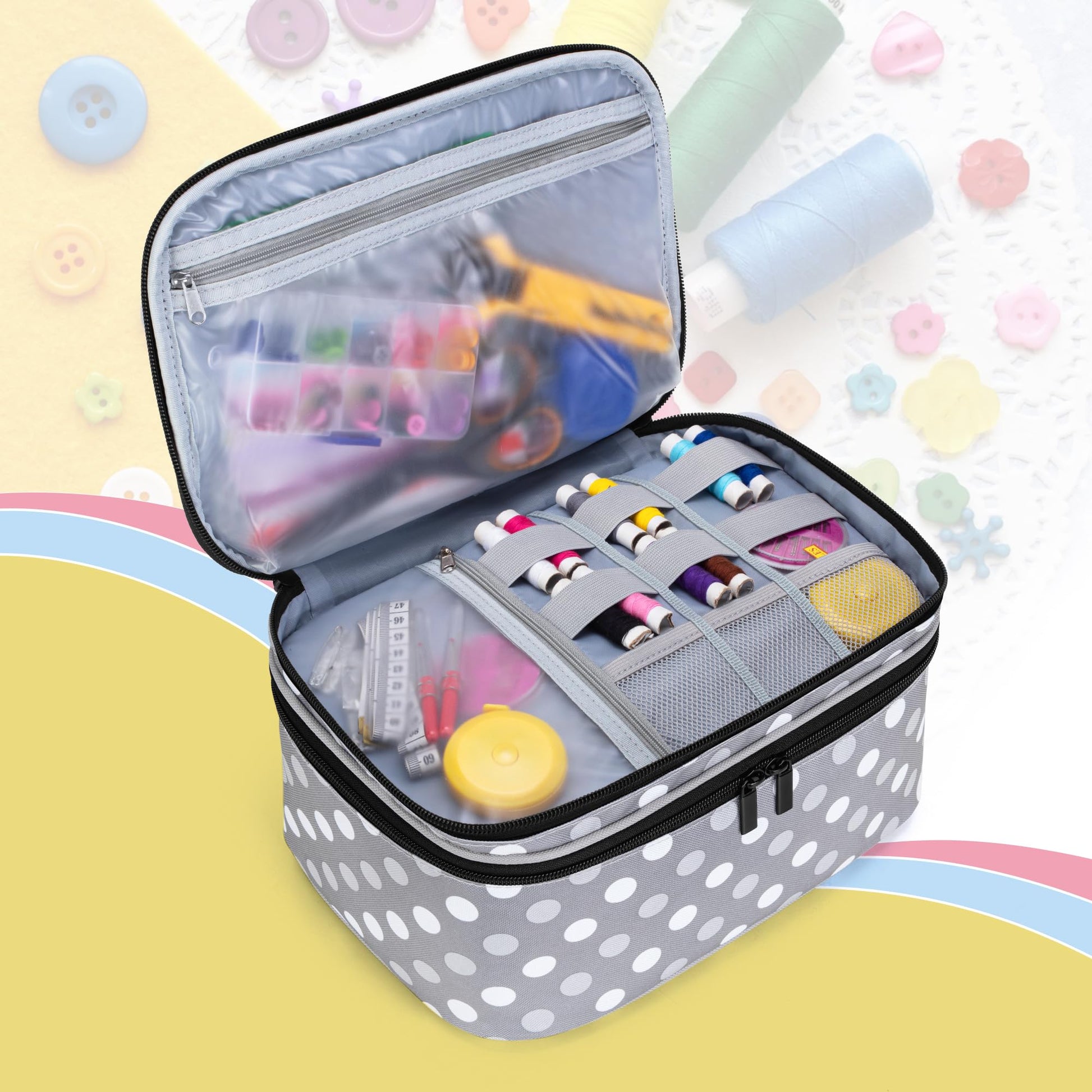 Luxja Double-Layer Large Sewing Organizer, Polka Dots