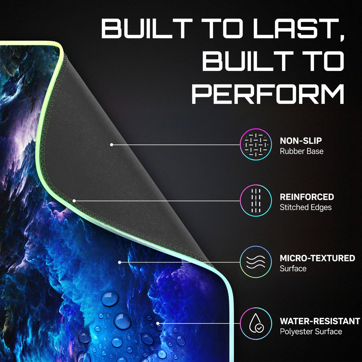 Gerlos RGB Gaming Mouse Pad, Large LED Desk Mat for Gamer, 31.5" x 11.8"