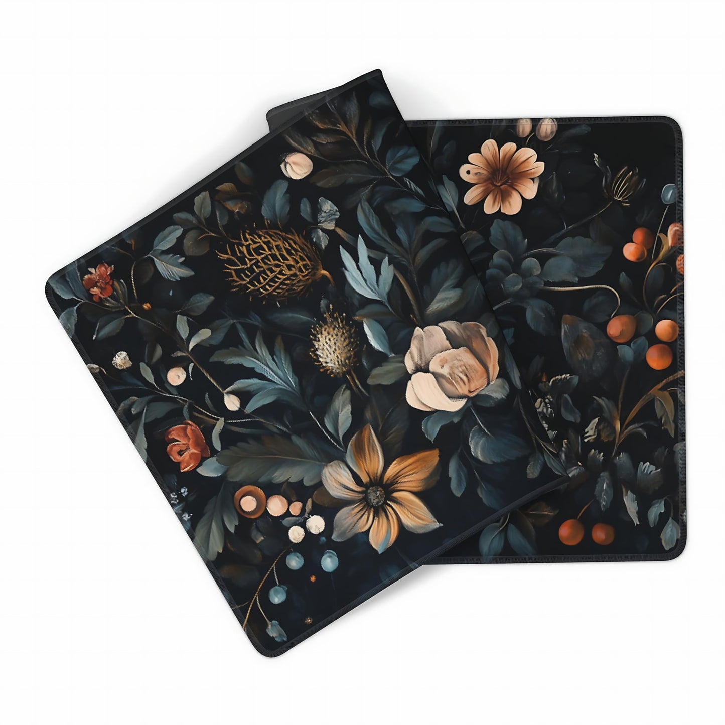 Floral Aesthetic Flower Bud Gaming Mouse Pad, Black Dark Botanical Desk Mat with Anti-Slip Base &