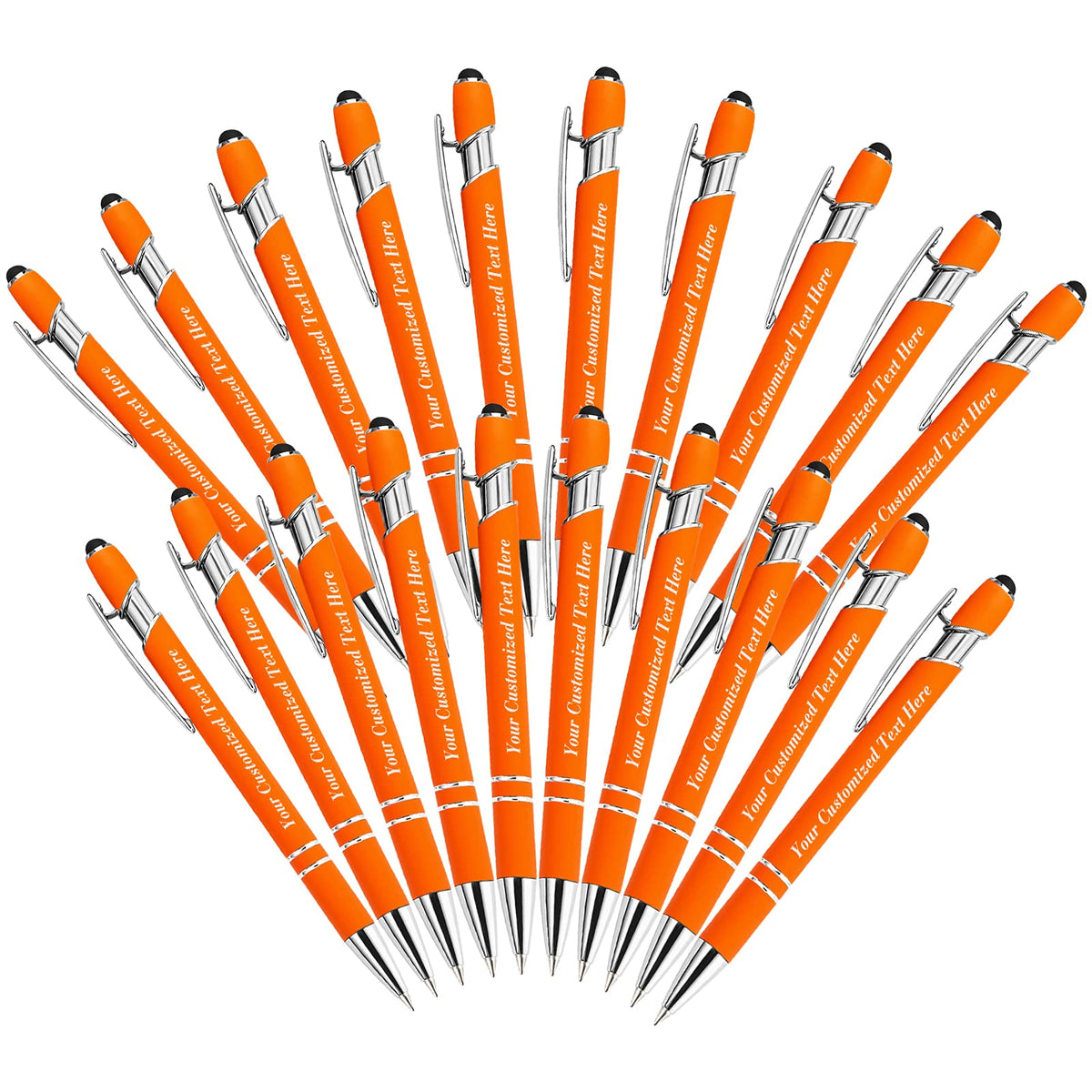20 Pcs Personalized Pens in Bulk with Stylus Tip - Custom Print with Name 0.5 mm Soft Touch Medium