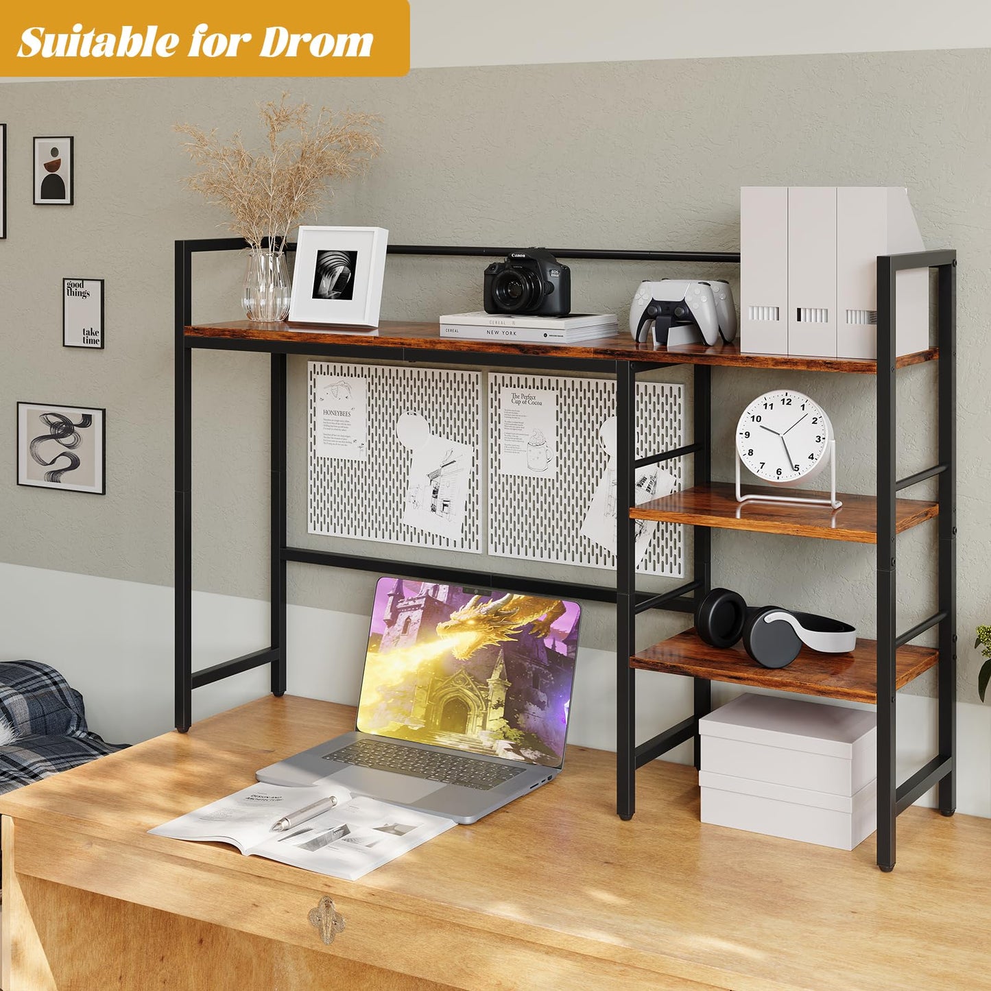 HavenlyYouth Desk Shelf, 45.4 Inch Wood Desk Organizer Shelf for Computer Monitor, Desk Hutch