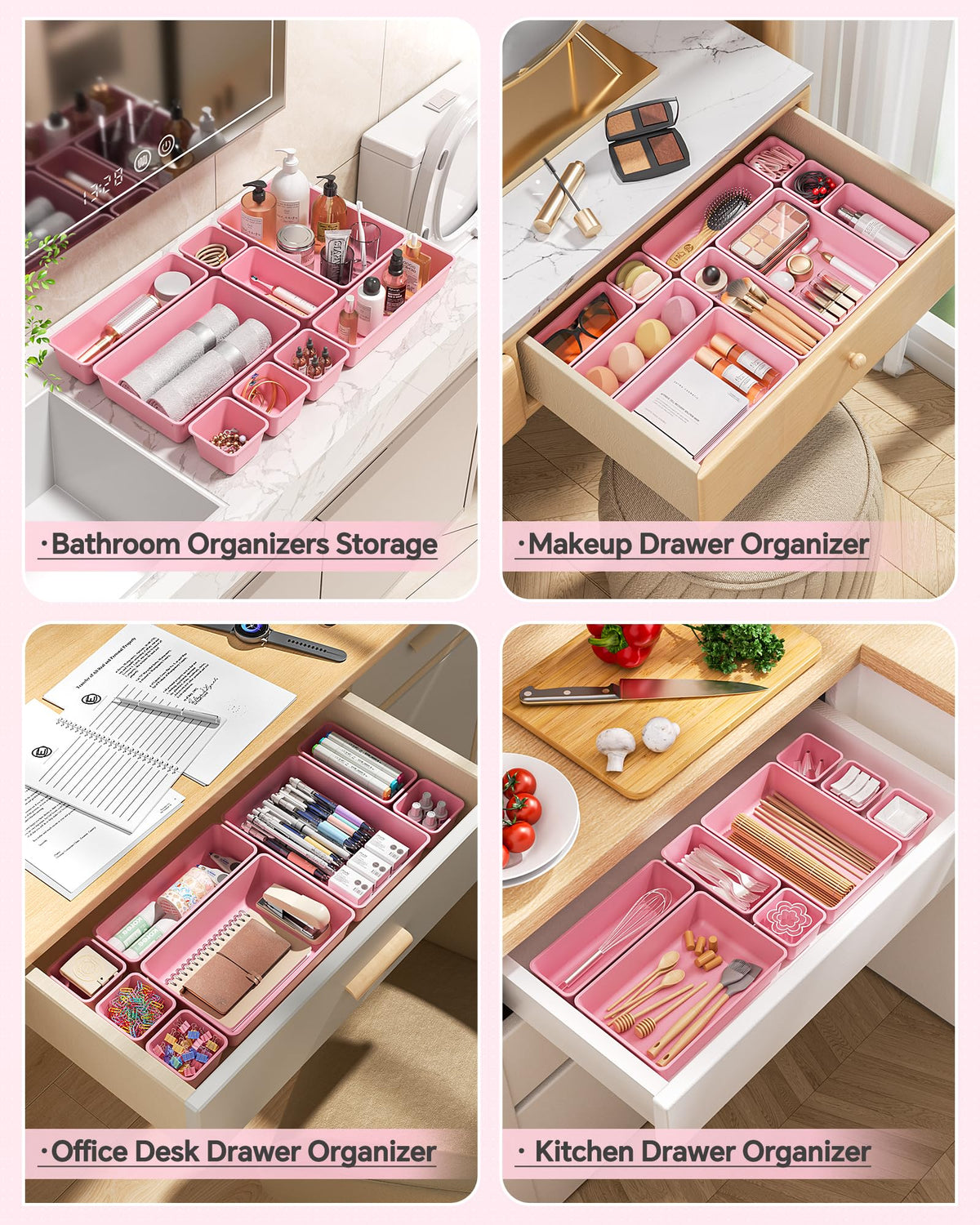 KEMETHY 25 PCS Plastic Drawer Organizers Set, 4 Sizes Vanity Organizer