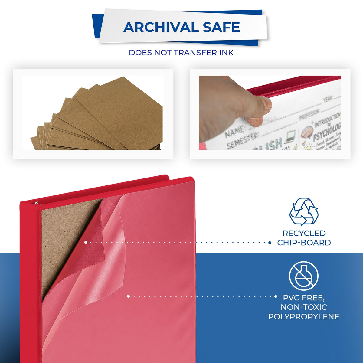 Samsill Durable 1 inch 3 Ring Binder, D Ring Binder, 100% Recycled Chipboard, Red, 4 Pack