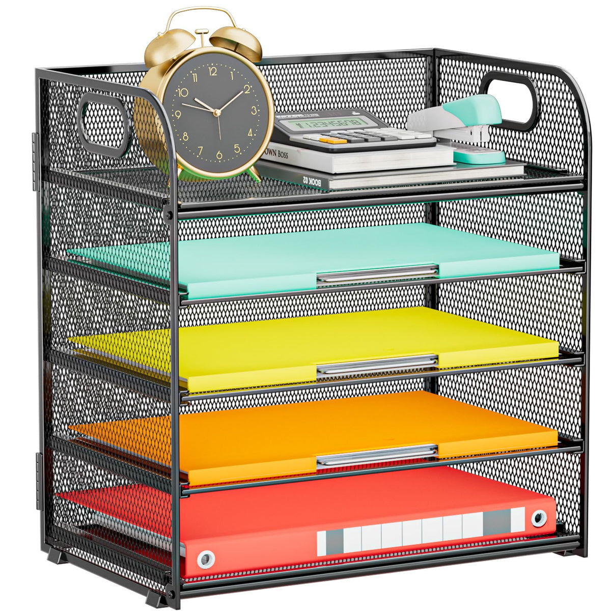 Kinkota Paper Organizer Letter Tray with Handle, 5-Tier Black