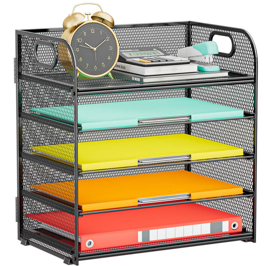 Kinkota Paper Organizer Letter Tray with Handle, 5-Tier Black