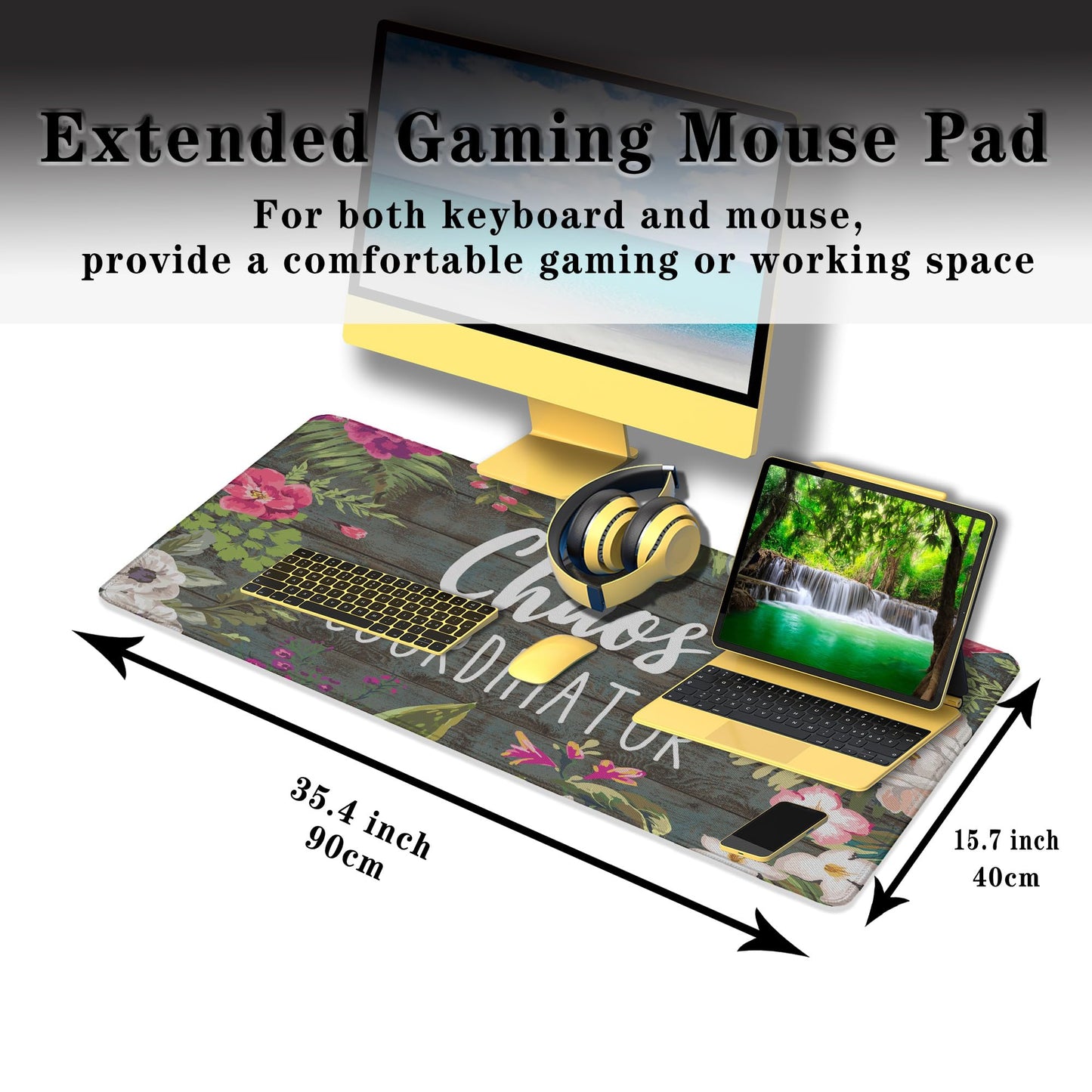 Samgula Keyboard Pad Floral Desktop Pad Big Mouse Pads XXL Mouse Pad Gaming Mouse Mat Waterproof