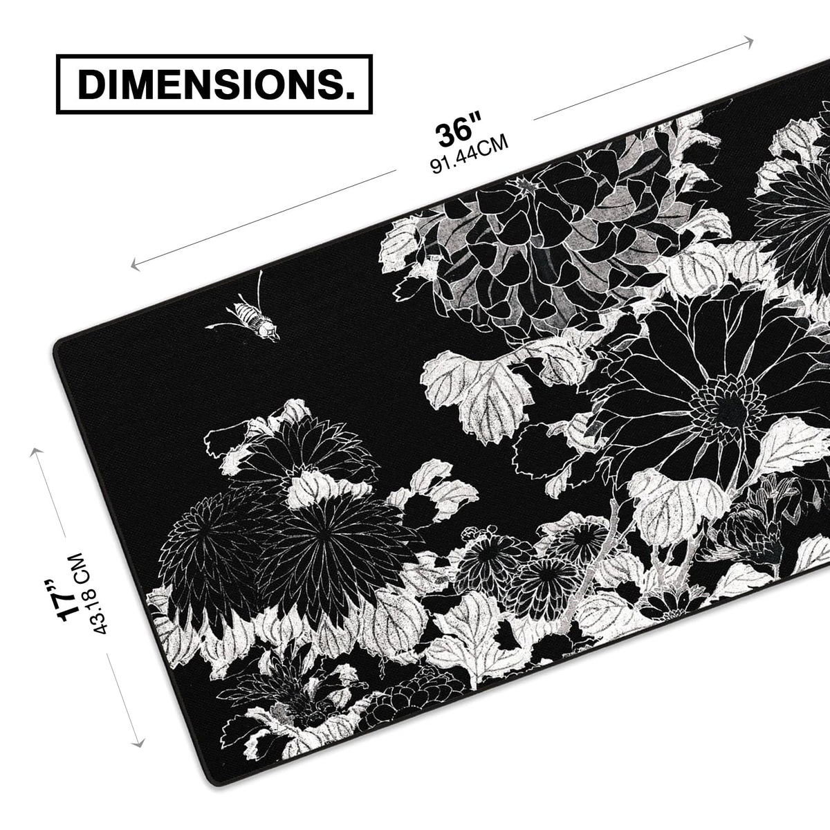 MPCO. Chrysanthemums Gaming Desk Pad, 36" x 17" Duraglyde Fabric Desk Mat