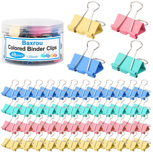 Colored Binder Clips,Medium Binder Clip 1.25 Inch (48 Pack) with Container