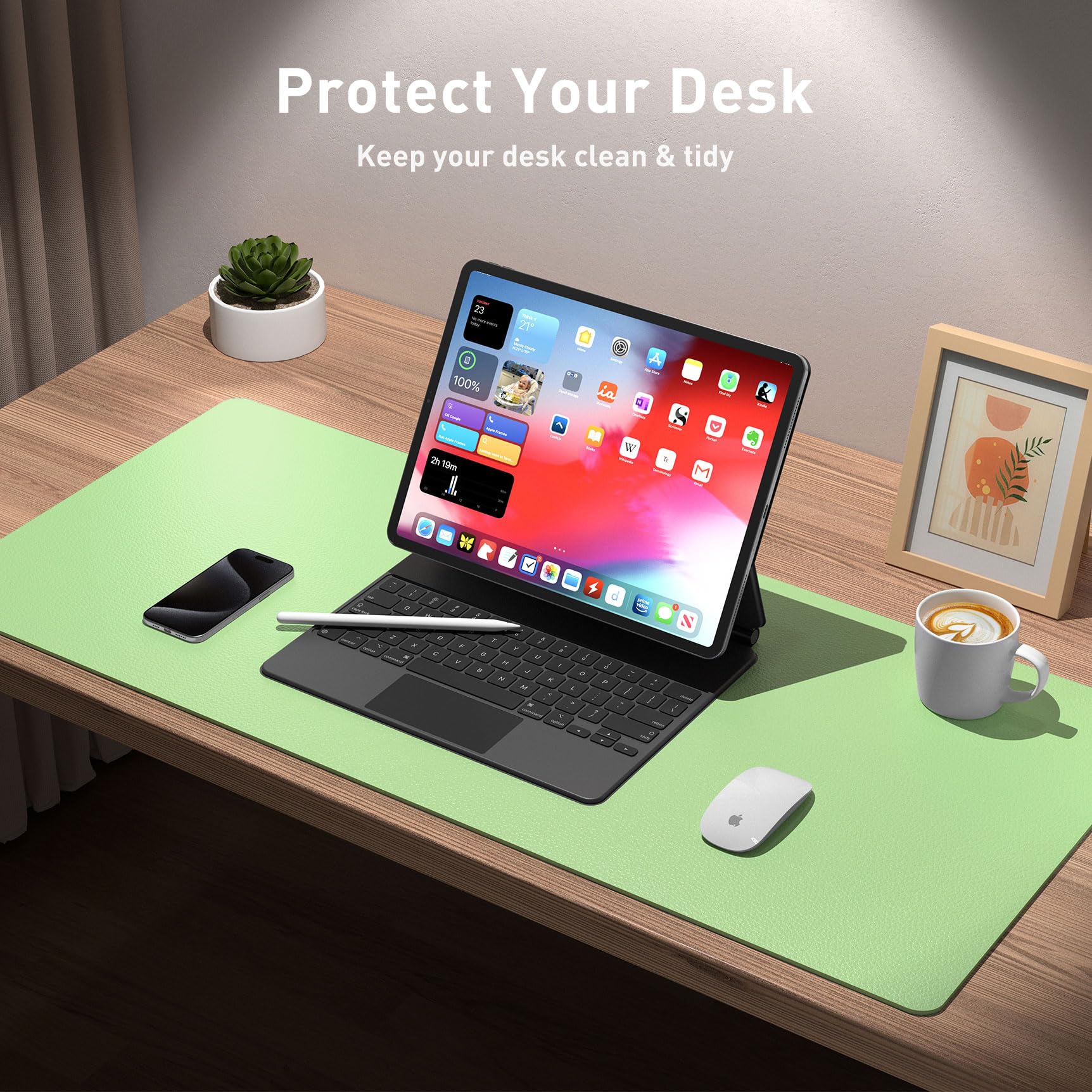 Aothia Leather Desk Pad Protector, Office Desk Mat, Large Mouse Pad, Non-Slip PU Leather Desk