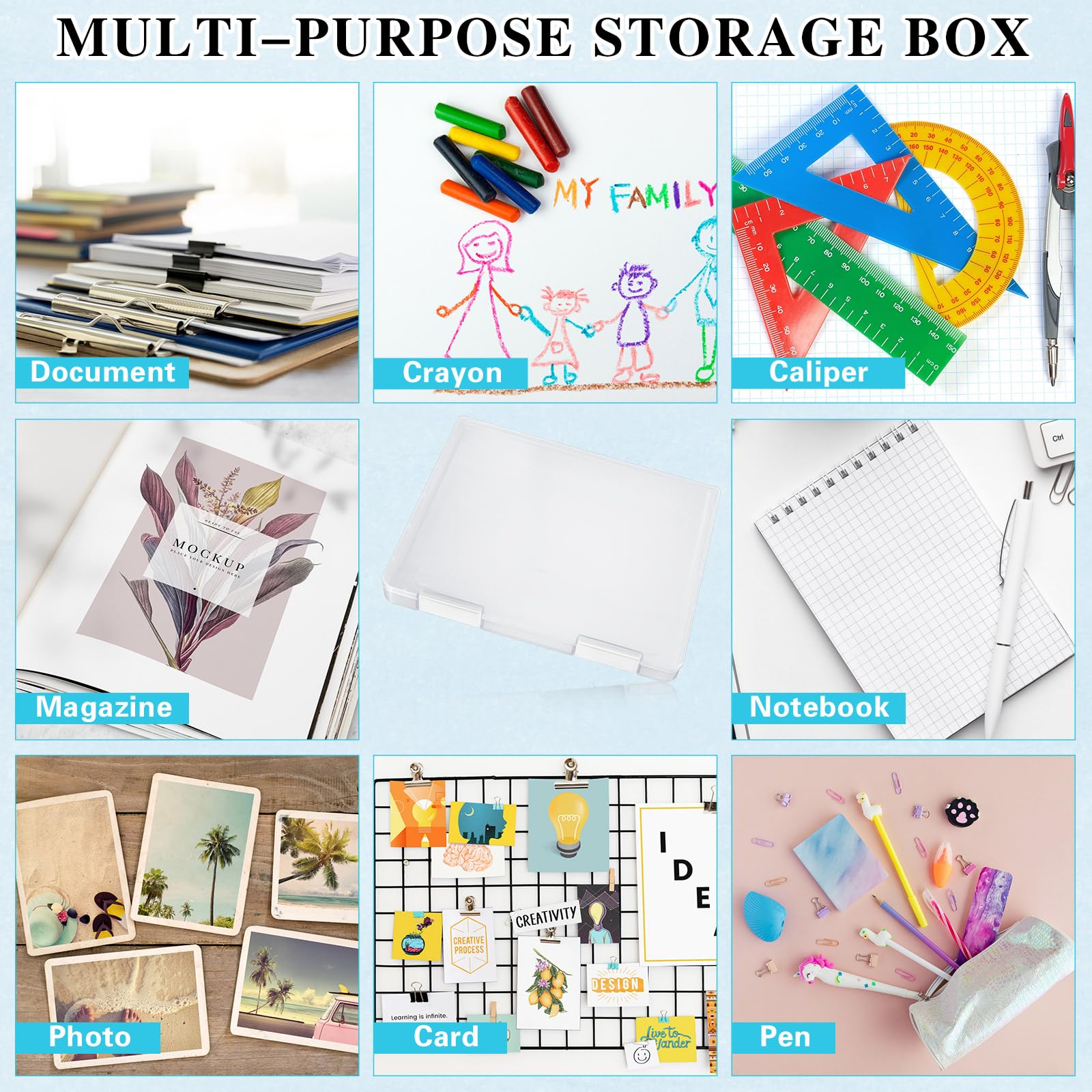 PerKoop 6 Pcs Clear Paper Storage Box,12.4 x 9.84 x 1.18 Inches,White