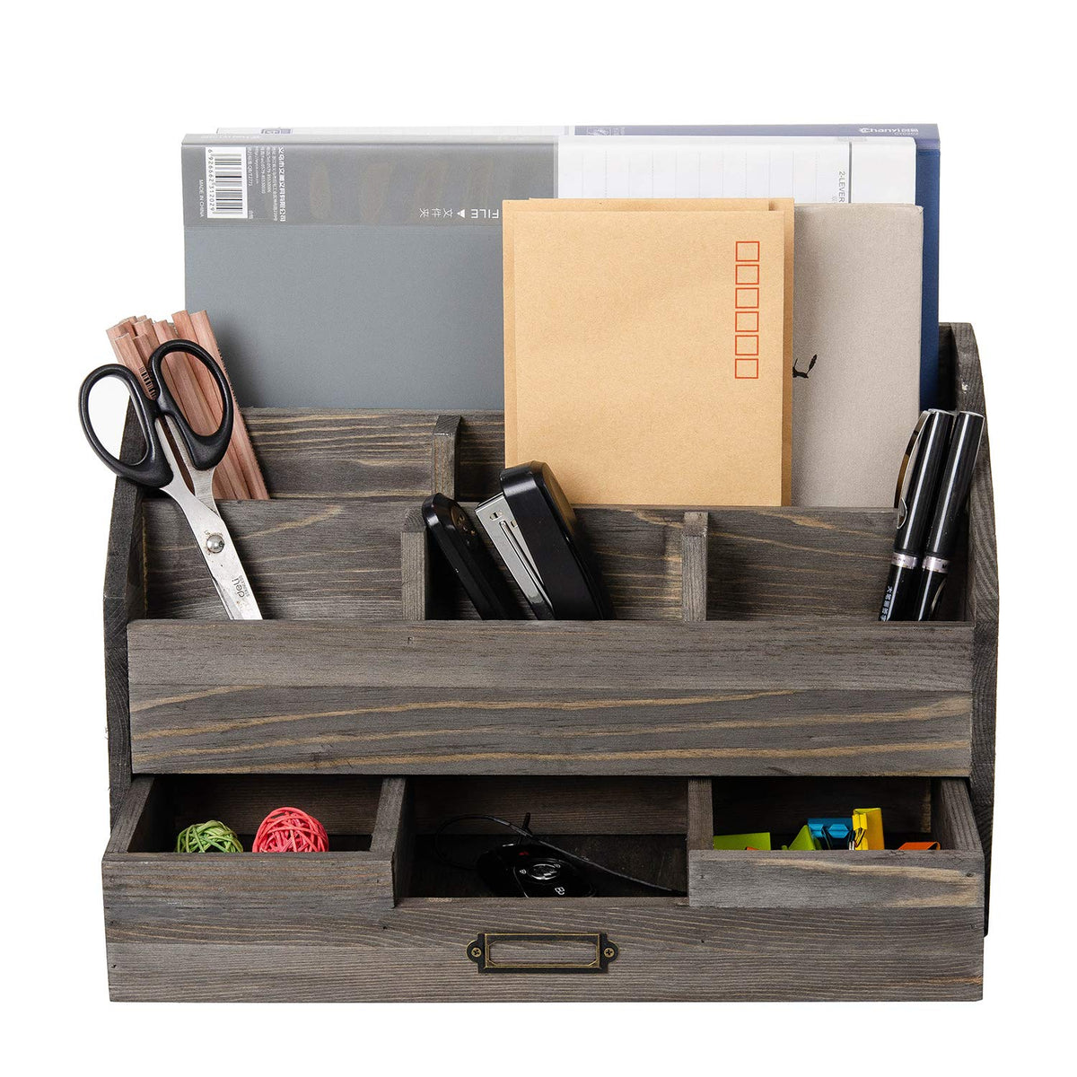 canwedance Distressed Rustic Wooden Office Desk Organizer 5 Compartment with 2 Drawer &Counter Desk