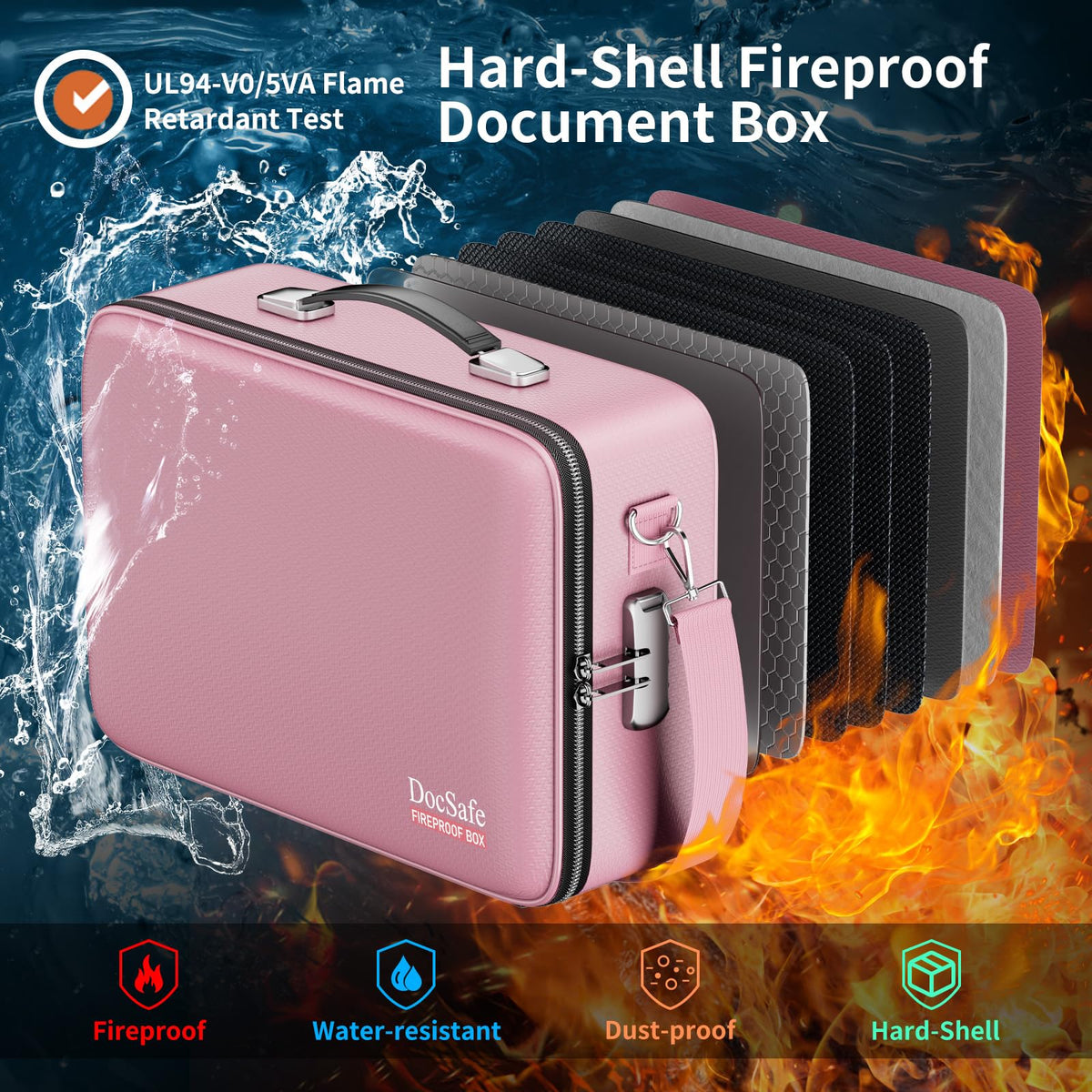 DocSafe Fireproof Document Box Hard Case with Lock ＆ Accordion File Folder