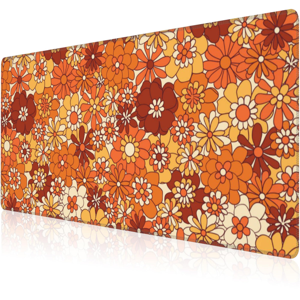 Mouse Pad, Large Retro Boho Hippie Flower Desk Mat, Extended Non-Slip Gaming Keyboard Mousepad Desk