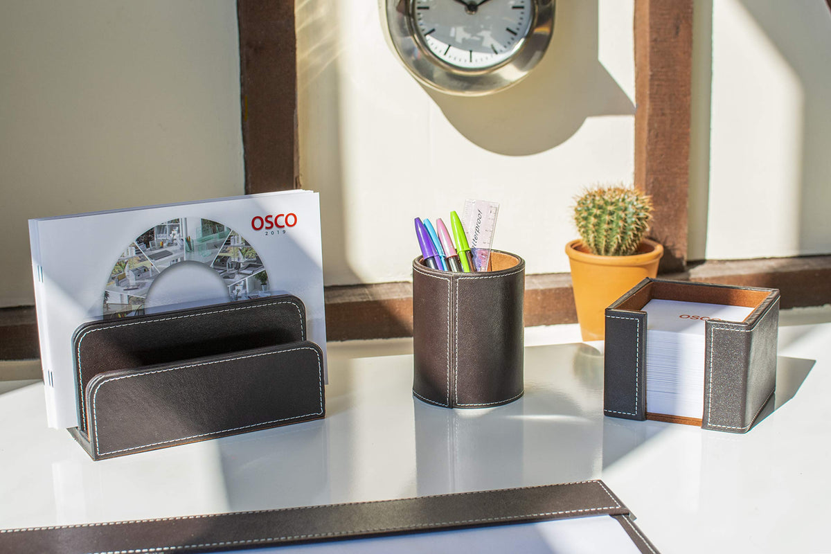 Osco Brown Faux Leather Letter Holder