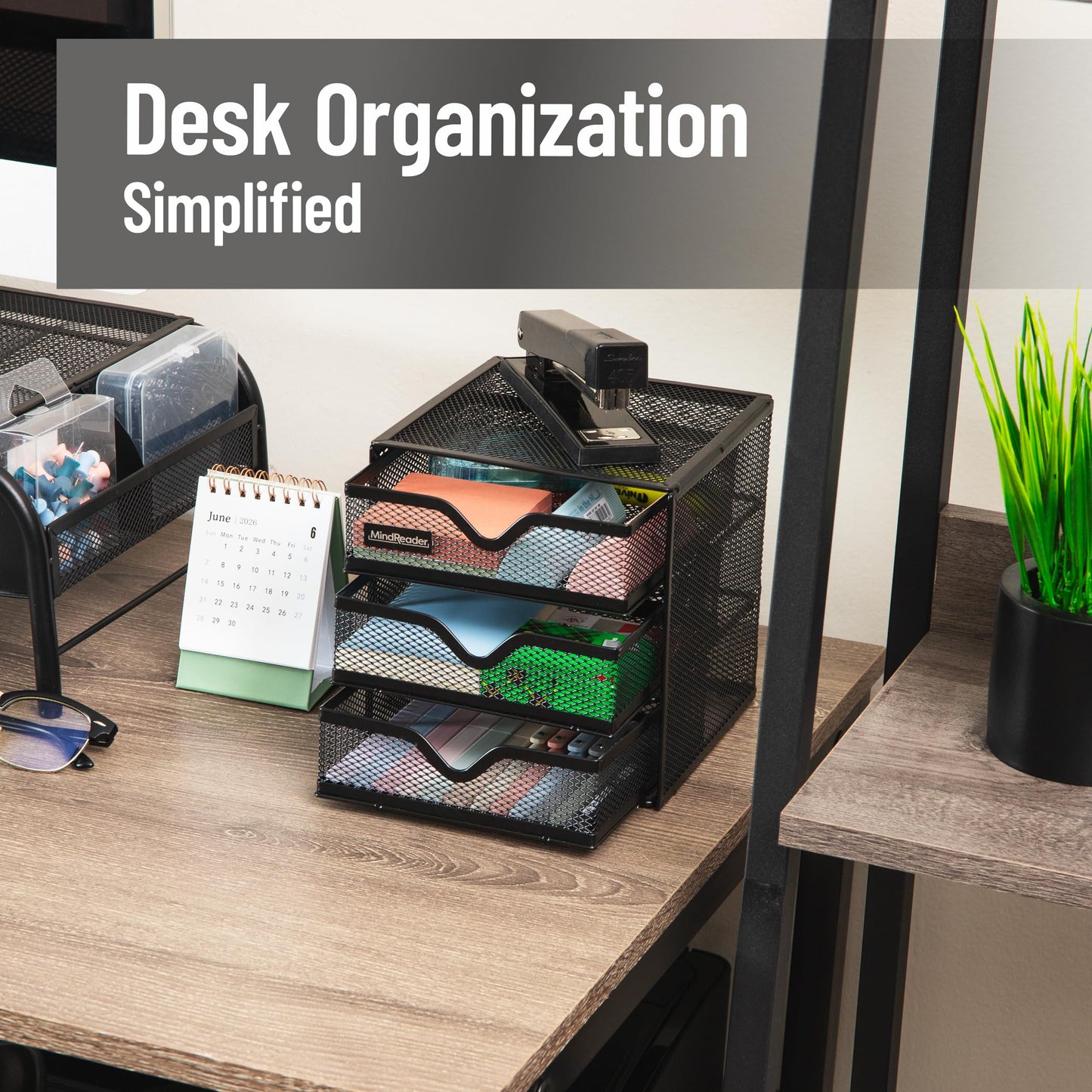 Mind Reader 3-Drawer Desktop Organizer for Small Office Supplies, Black