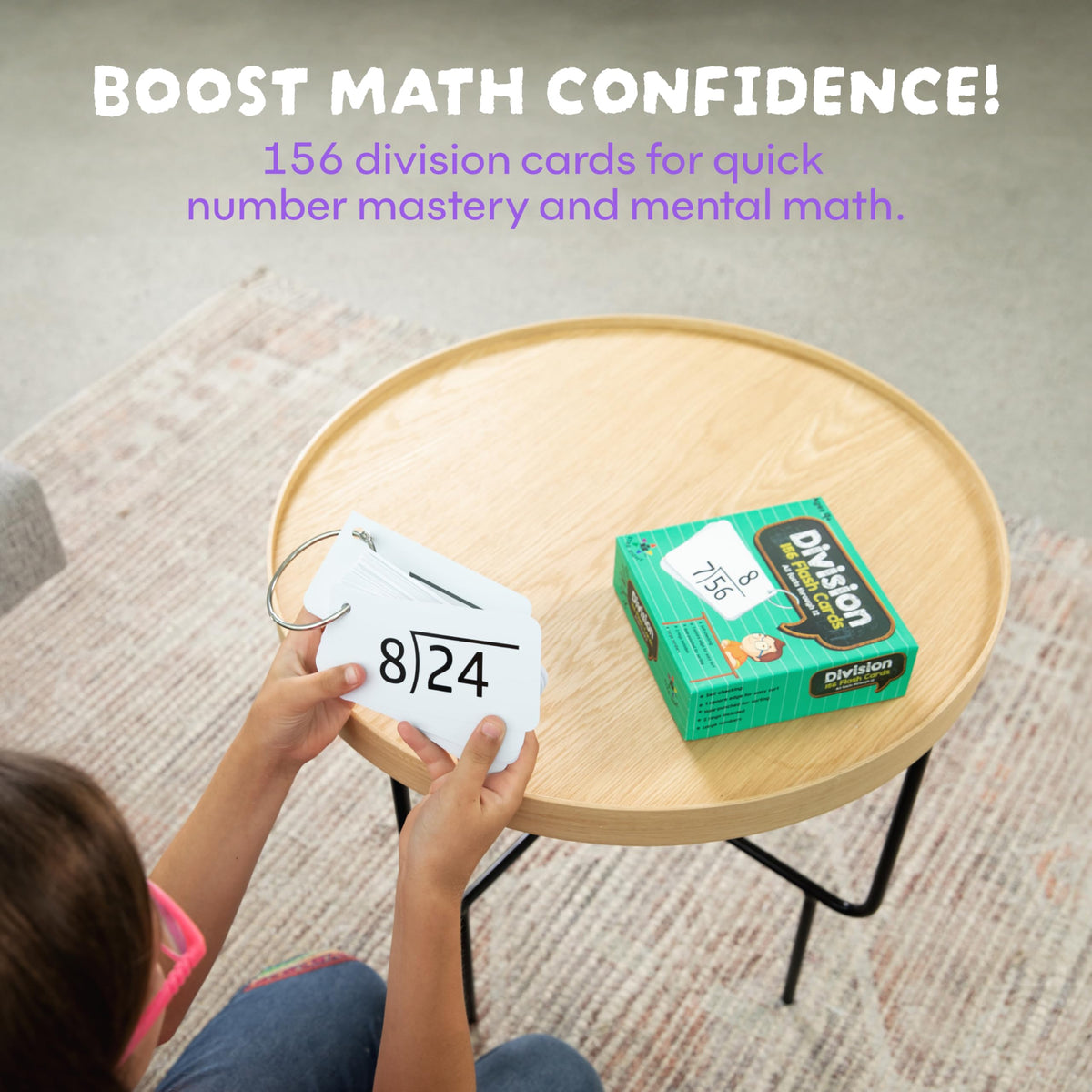 Star Right Division Flash Cards - 156 Hole-Punched Math Flash Cards with 2 Binder Rings - Kids Ages