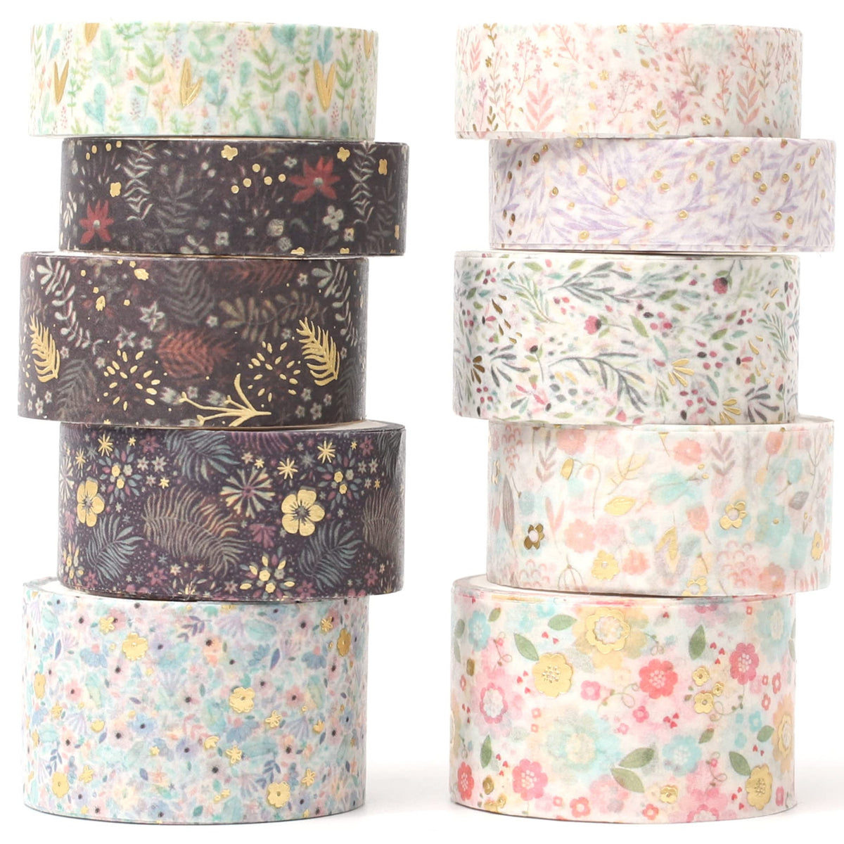 YUBX Creative Washi Tape Set 10 Rolls Gold Foil Print Decorative Masking Tapes for Arts, DIY