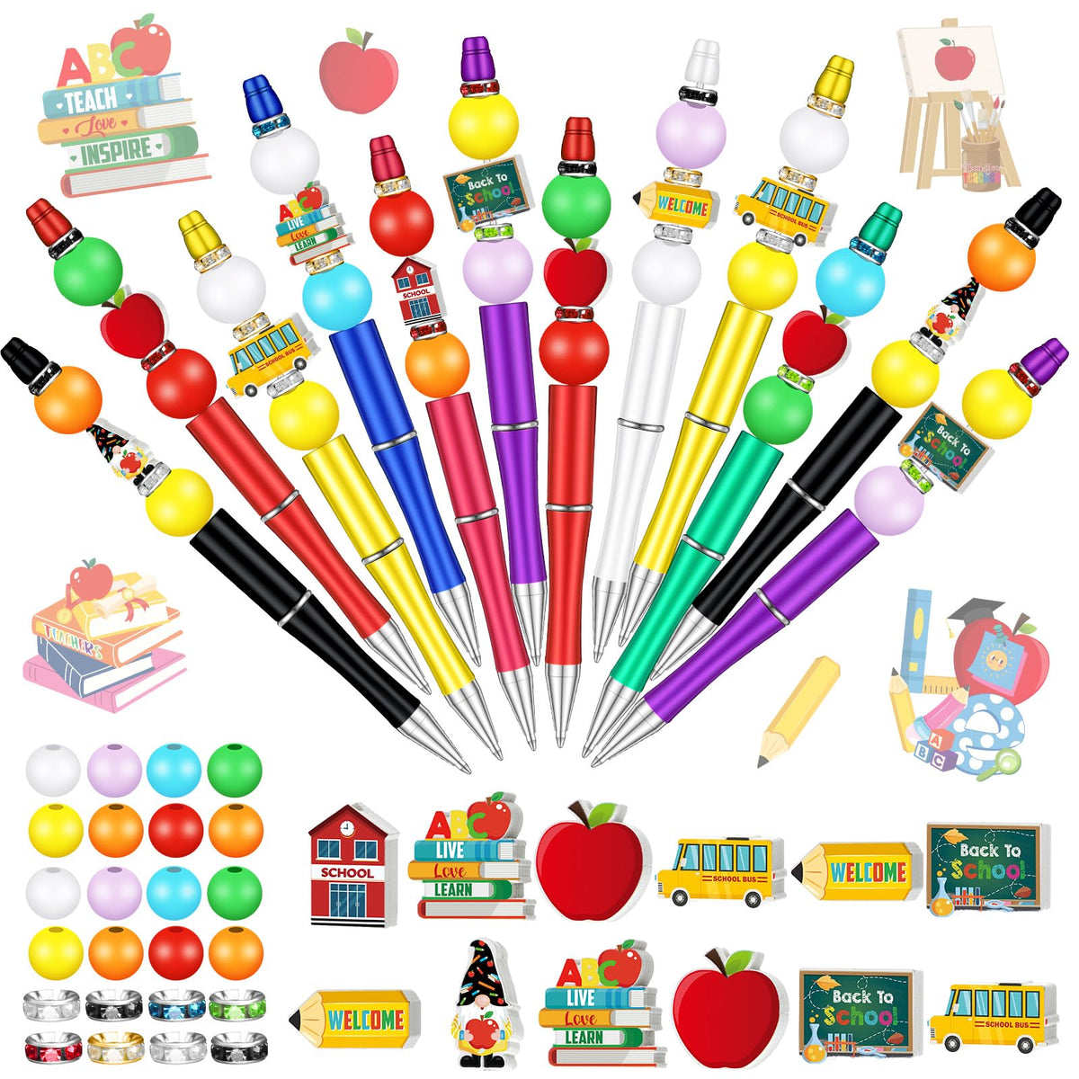Zhanmai 197 Pcs Back to School DIY Beadable Pens Kit
