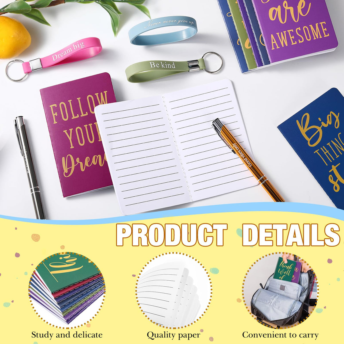 PerKoop 64 Pcs Inspirational Gift Bulk Notebooks Ballpoint Pen, Classic