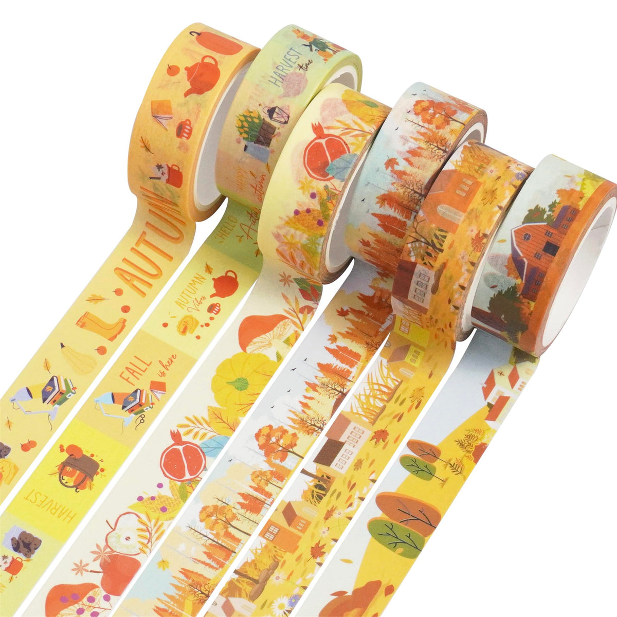 YUBX Autumn Washi Tape Set 18 Rolls Fall Printed Embellishment Yellow Decorative Masking Tapes for