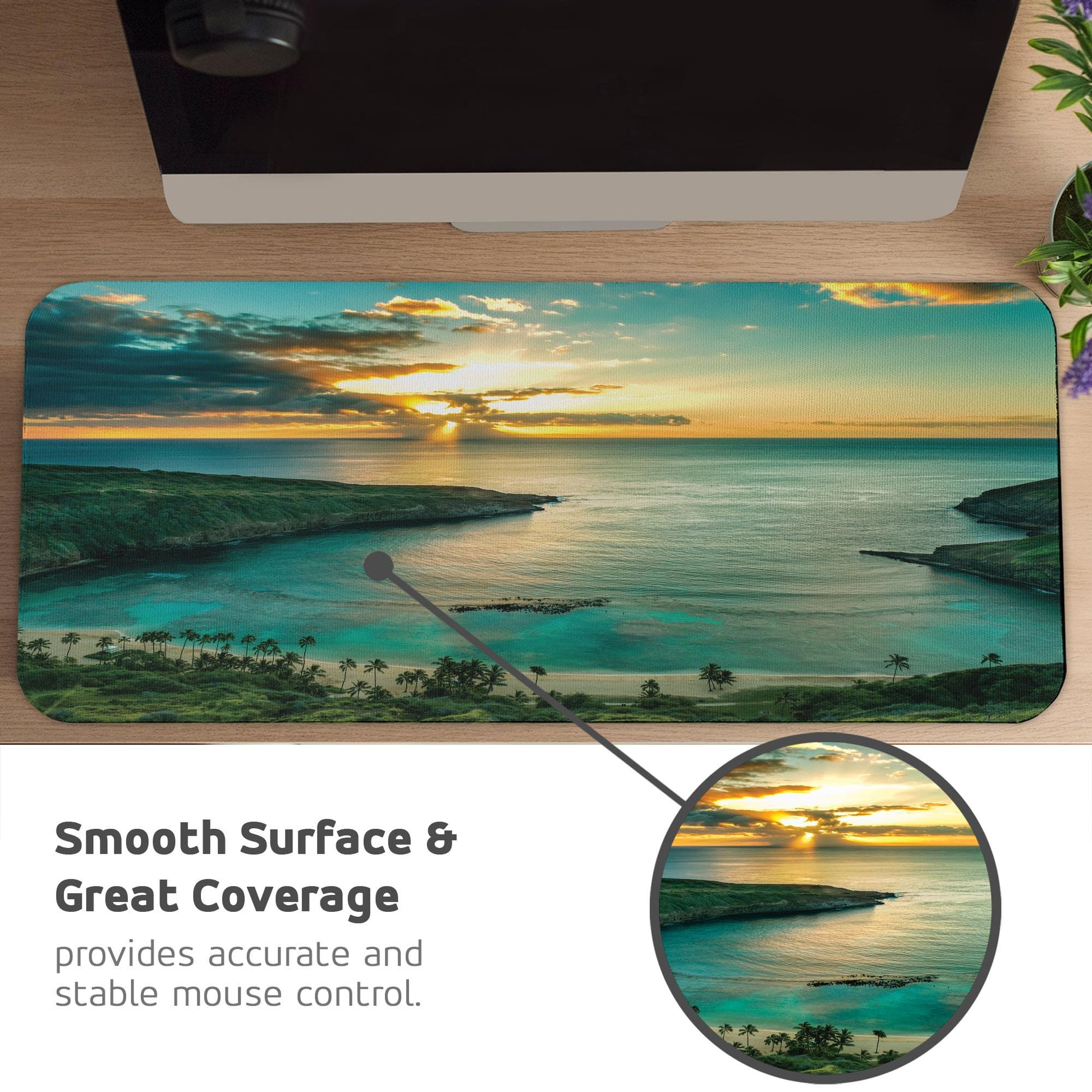 Ambesonne Hawaiian Computer Mouse Pad, Sunrise Over Hanauma Bay Oahu Hawaii Sunbeams Through Clouds