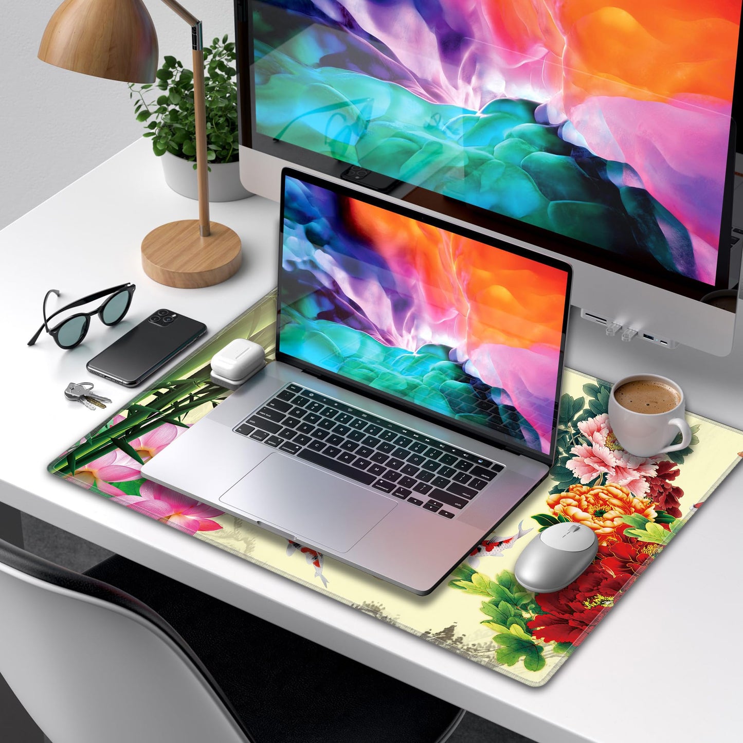 LL-COEUR XXL Landscape Gaming Mouse Pad Computer Keyboard Mat Office Desk Pad (Fish, 23.6" x 15.7"