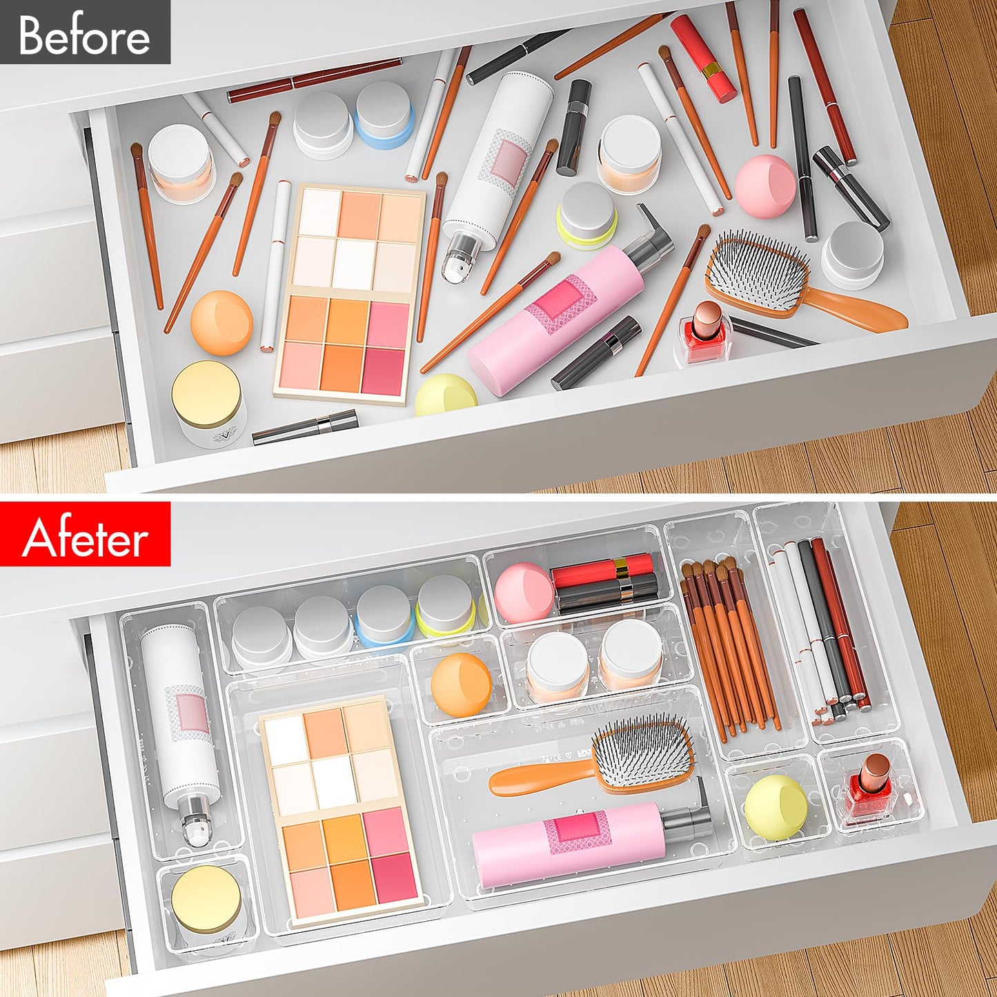 VEXTHYX 45P Makeup Desk Drawer Organizers Set for Vanity, Bathroom, Kitchen