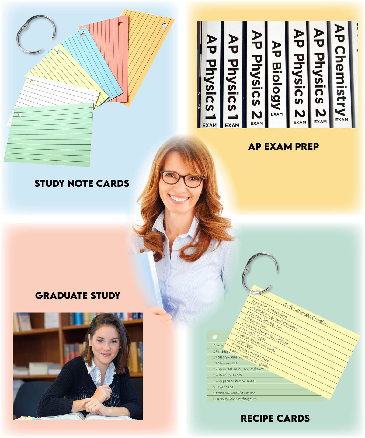 Made in USA – Debra Dale Designs Ruled Note Cards with Rings – 300-Pack 3"x5" – 6 Pastel Colors