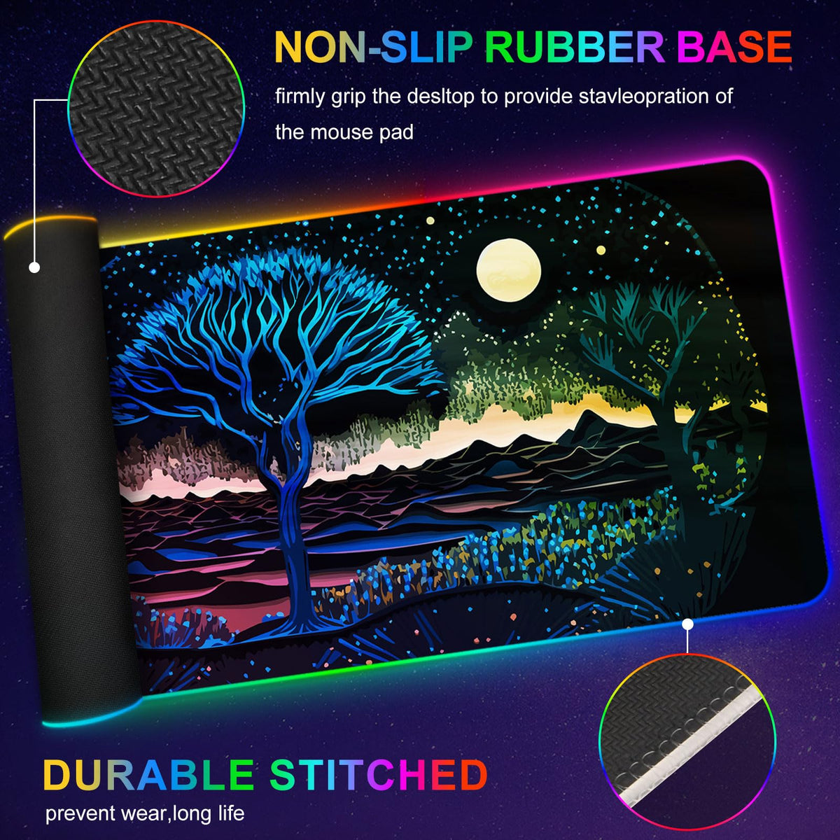 ARTSO Extra Large RGB Gaming Mouse Pad with 14 Light Modes, Extended Soft LED Mousepad, Anti-Slip