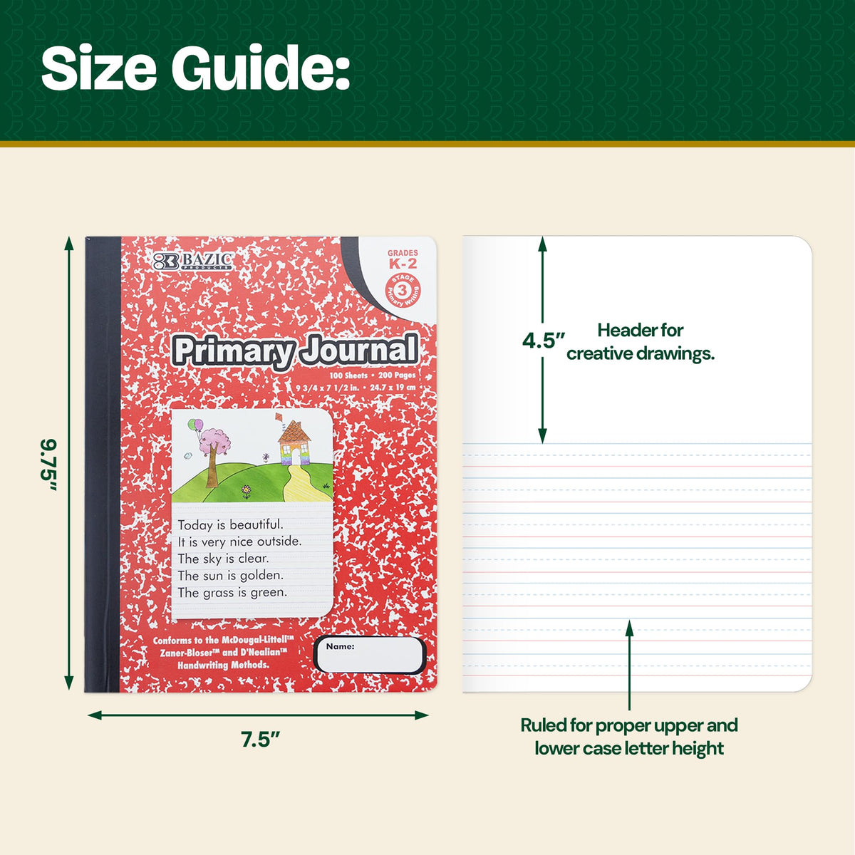 BAZIC PRODUCTS Primary Journal, Grades K-2, Draw & Write, 100 Sheets