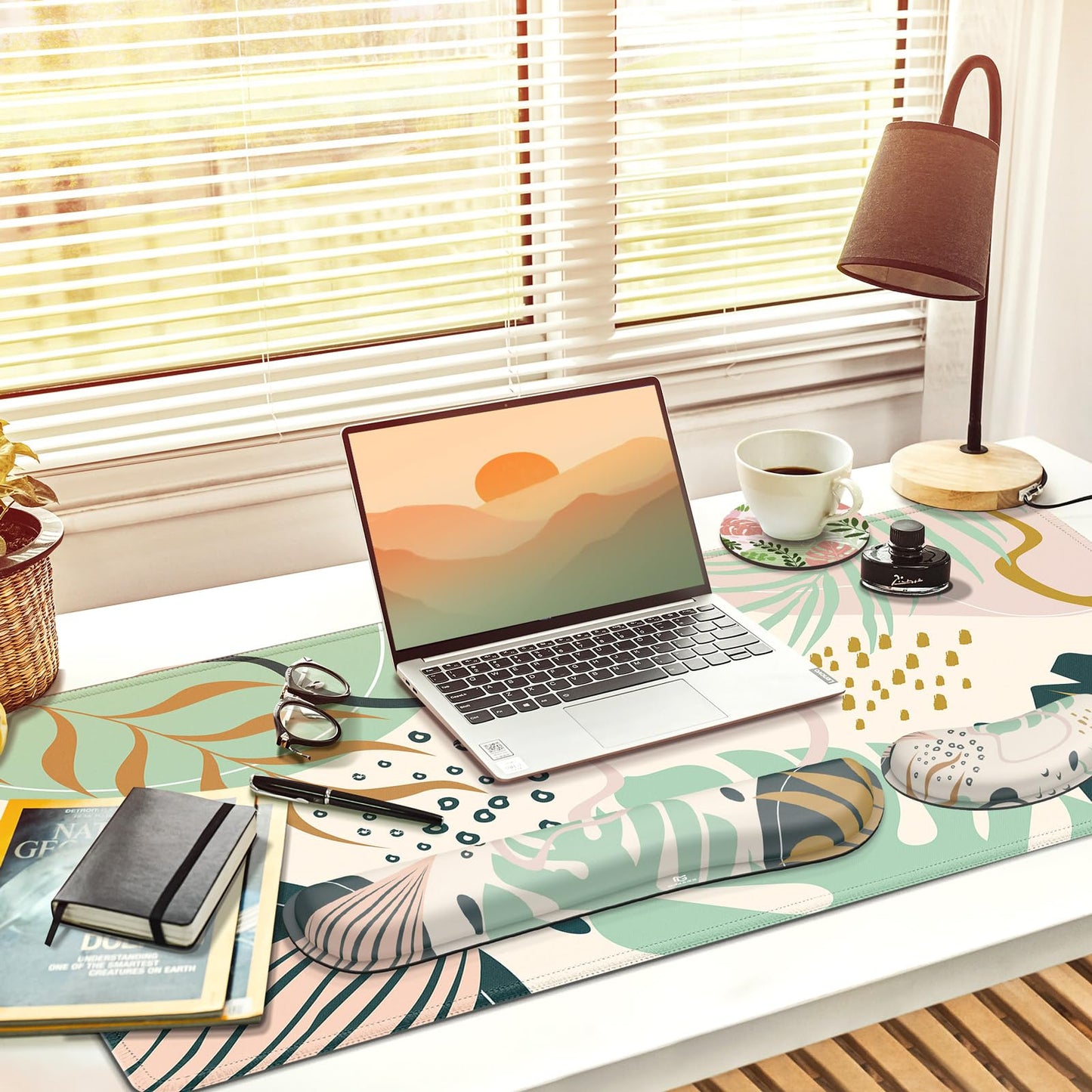 Gimars 4 in 1 Mouse Pad and Keyboard Wrist Rest Set, Large Mouse Pad with Memory Foam Wrist Support
