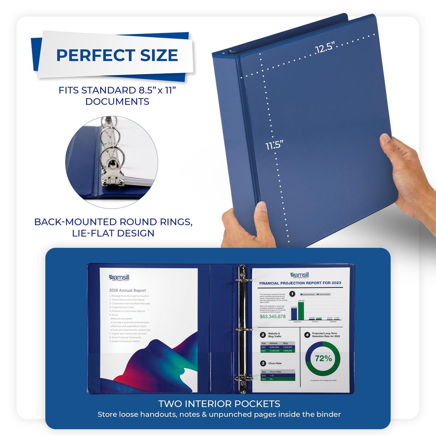 Samsill 1.5 Inch 3 Ring Binders, Economy Round Ring, Clear View Cover, 325 Sheet Capacity - for