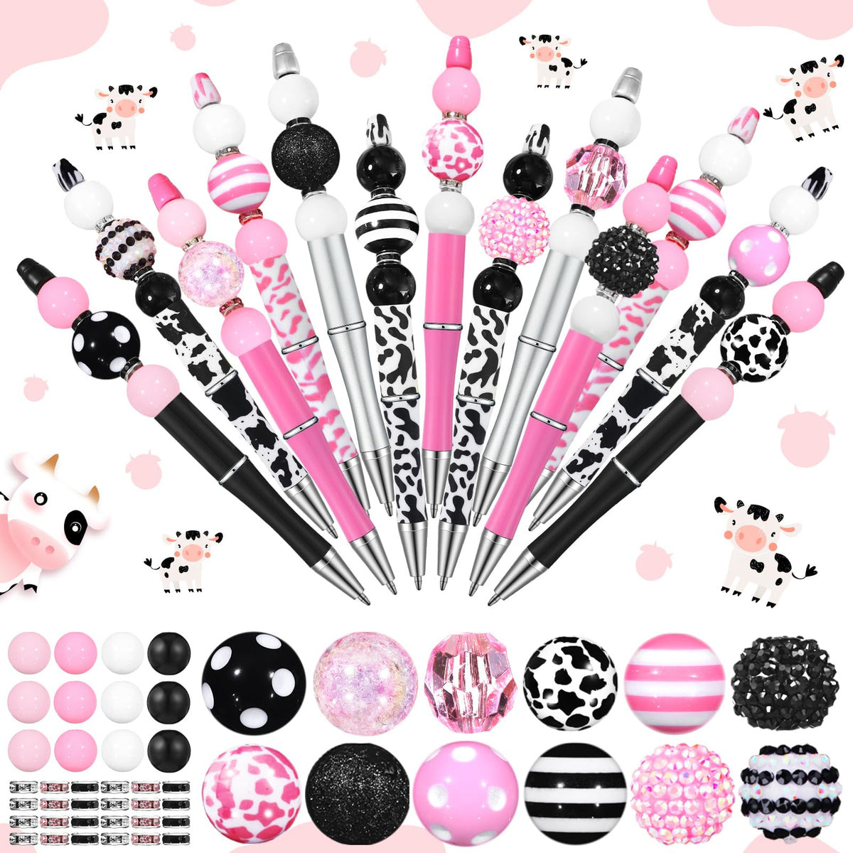 Cholemy 24 Sets Assorted Beads Plastic Beadable Pens, Delicate