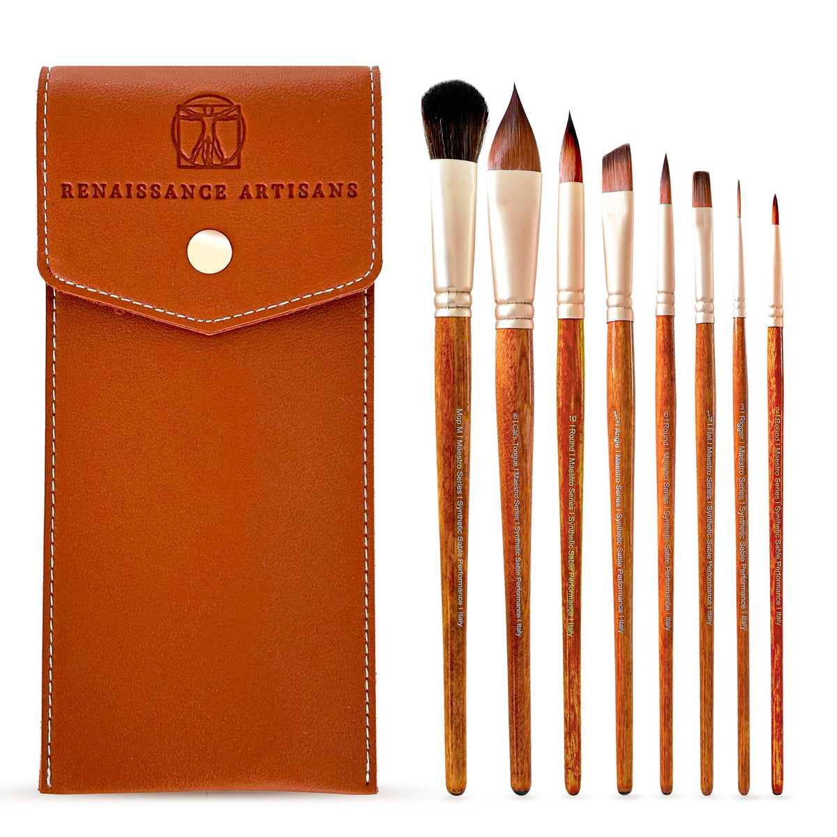 Renaissance Artisans Maestro Watercolor Brush Set - 8 Professional Sable Watercolor Brushes with