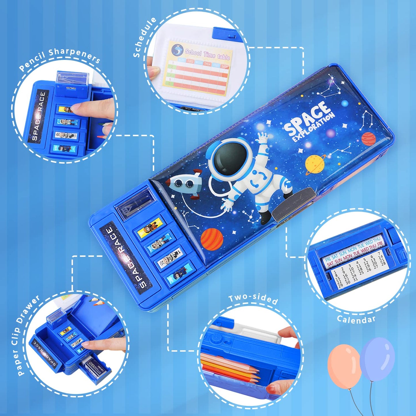【2Pack】Pop Up Multifunction Pencil Case for Girls and Boys, Cute Cartoon Pen Box Organizer