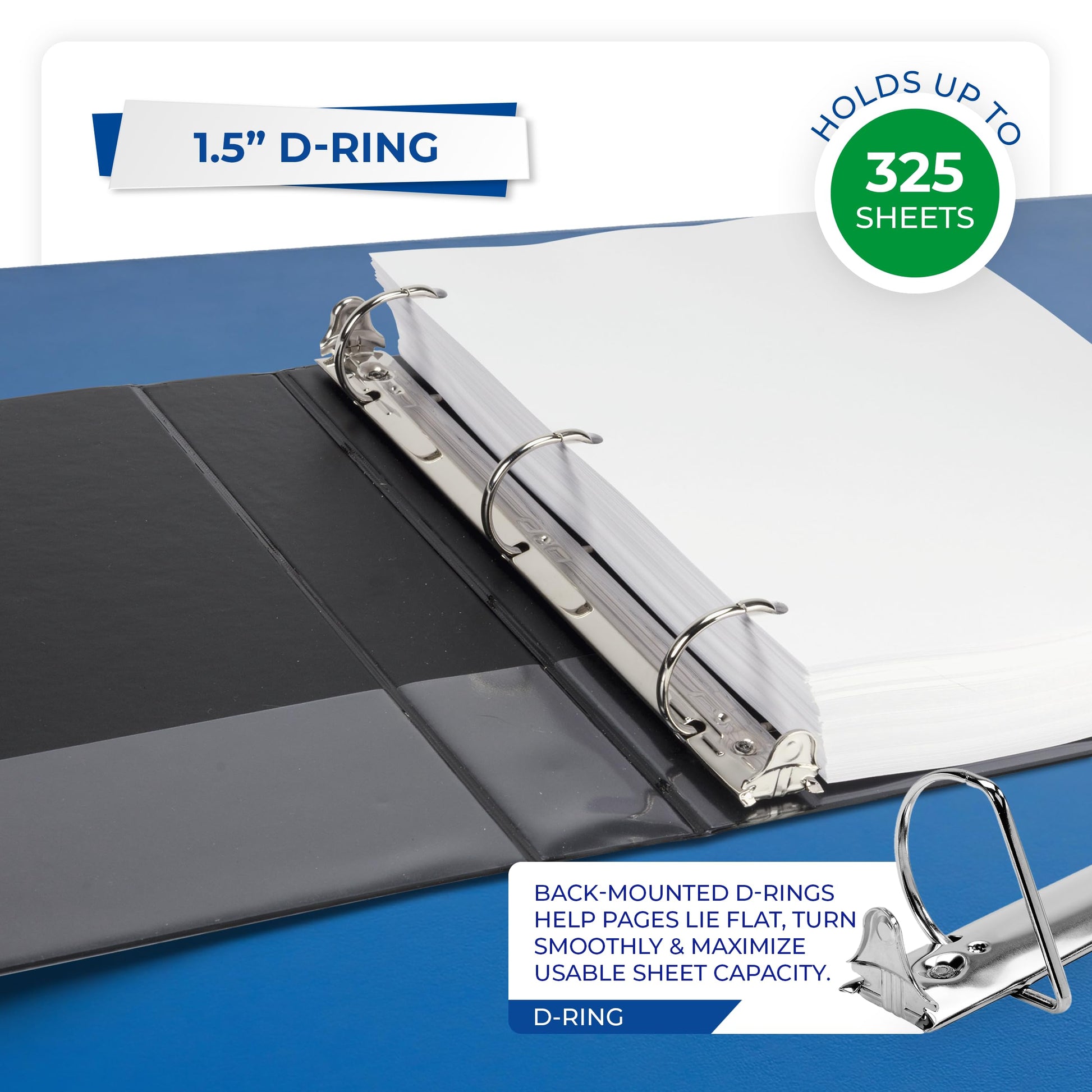 Samsill Durable 1.5 inch 3 Ring Binder, D Ring Binder, 100% Recycled Chipboard, Black, 12 Pack