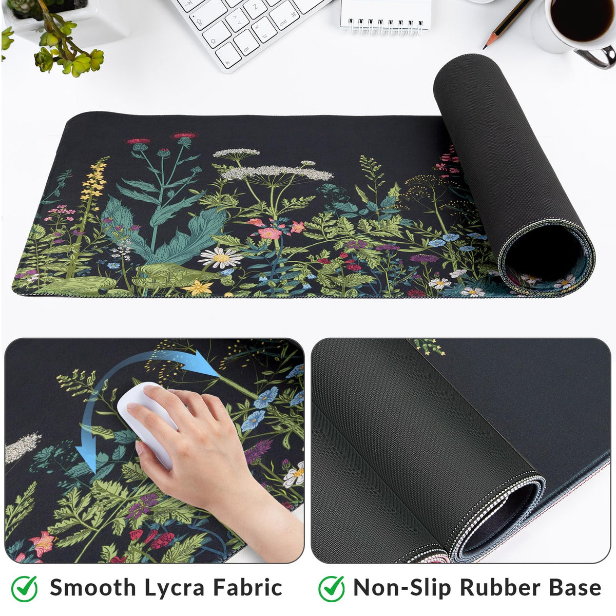 Large Gaming Mouse Pad with Coaster,Desk Matt for Desktop,Desk Mat-Flower