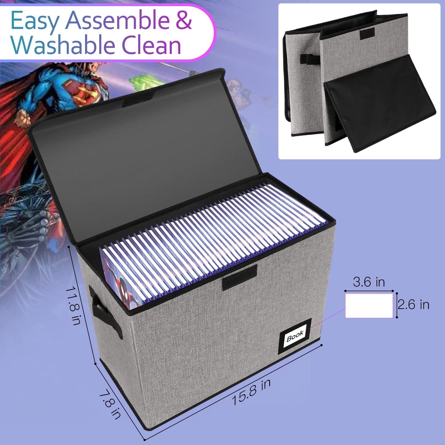 YNSZAS 5 Pack Comic Book Storage Boxes, 15.8" X 7.8" X 11.8", Collapsible Short Box, Holds 160-180