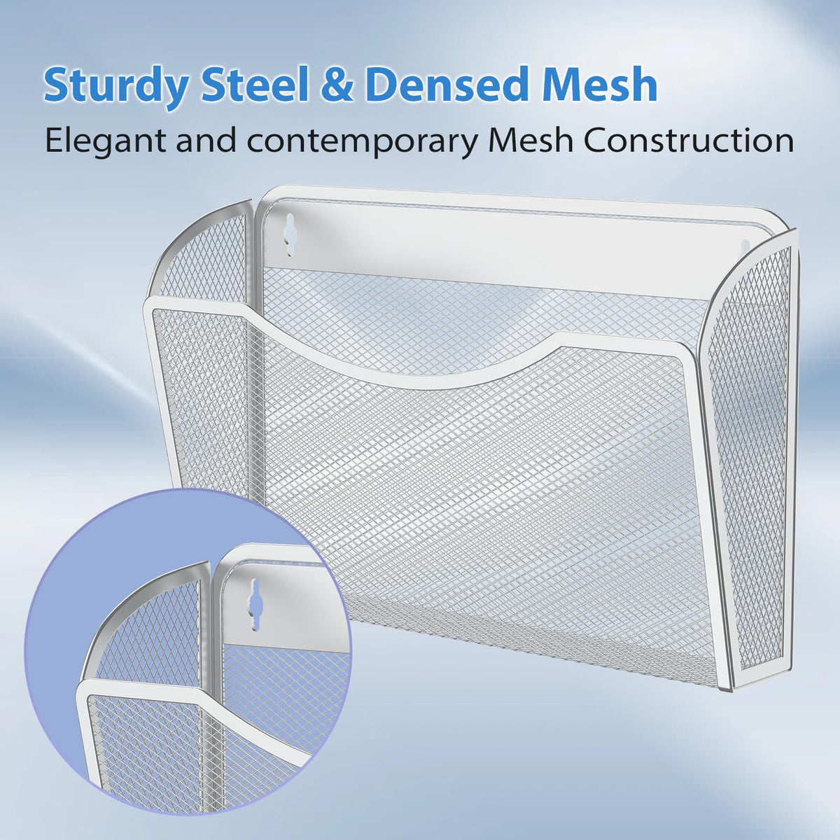 MINDEPOT Wall File Organizer, Hanging Wall File Holder, 3 Pack, Silver