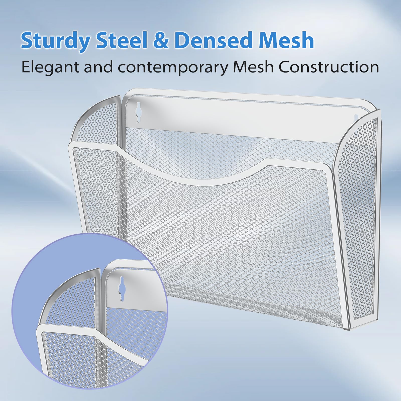 MINDEPOT Wall File Organizer, Hanging Wall File Holder, 3 Pack, Silver