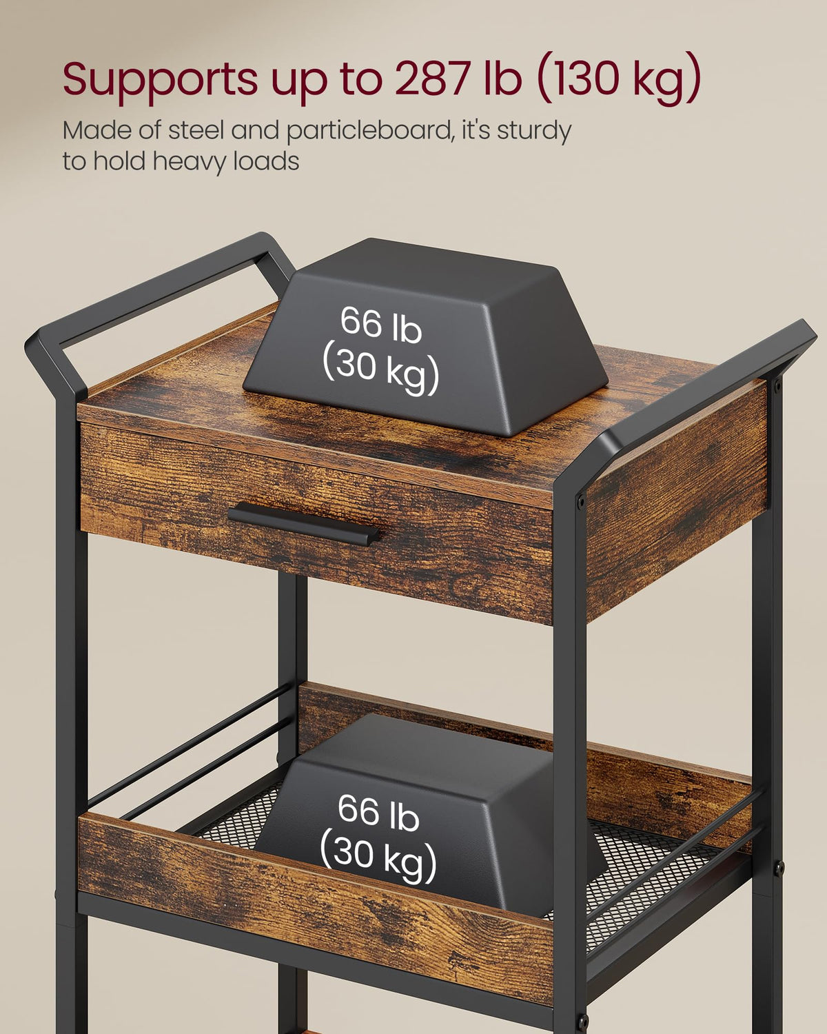 VASAGLE Storage Cart, 4-Tier Rolling Utility Cart with Table Top