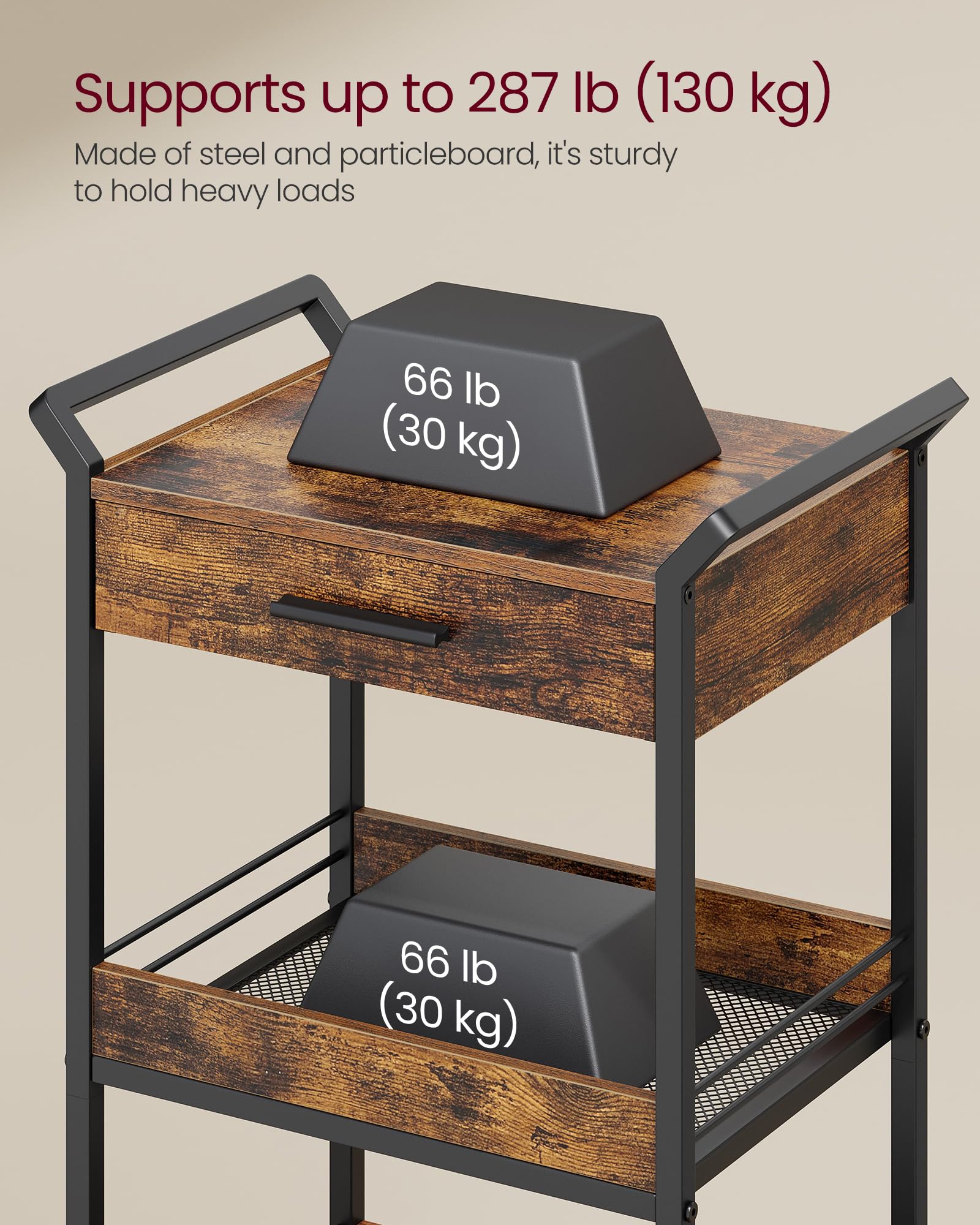VASAGLE Storage Cart, 4-Tier Rolling Utility Cart with Table Top