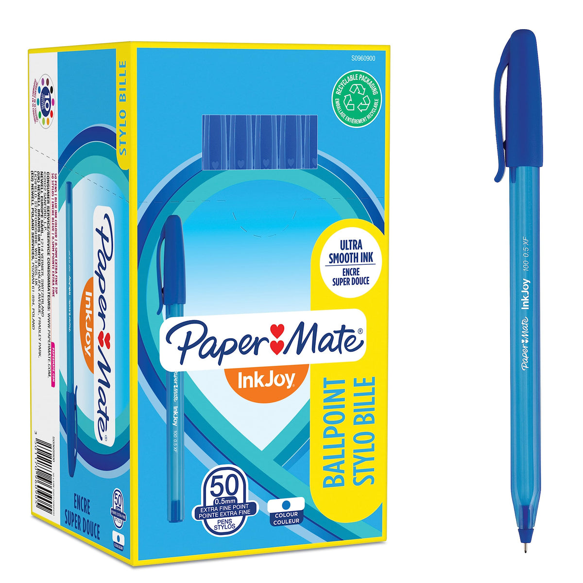 Paper Mate InkJoy 100ST Ballpoint Pens | Ultra Fine Point (0.5 mm) | Blue | 50 Count