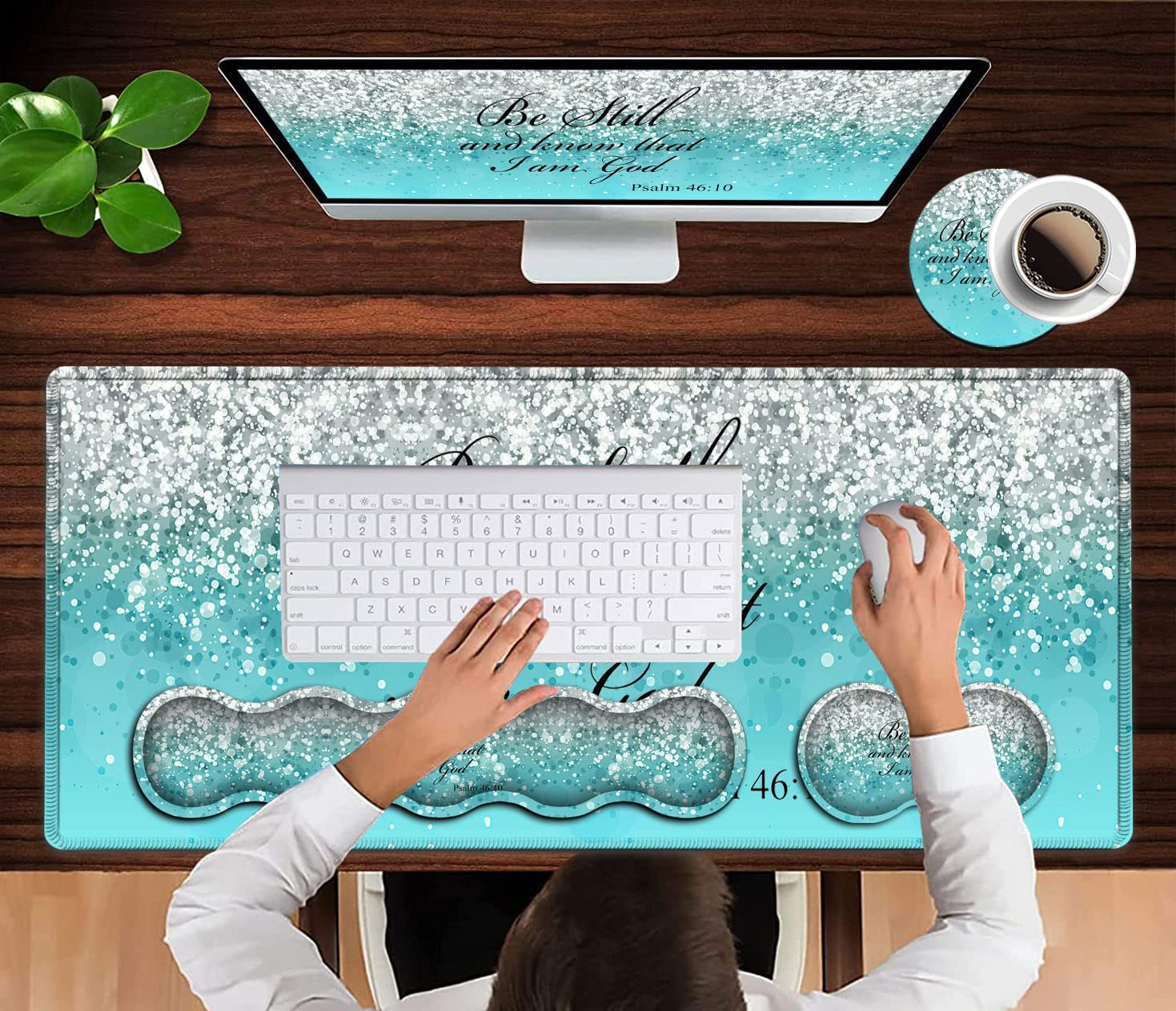 Keyboard Mouse Pad Set,Extended Gaming Mouse Pad + Memory Foam Keyboard Wrist Rest Support, Psalm