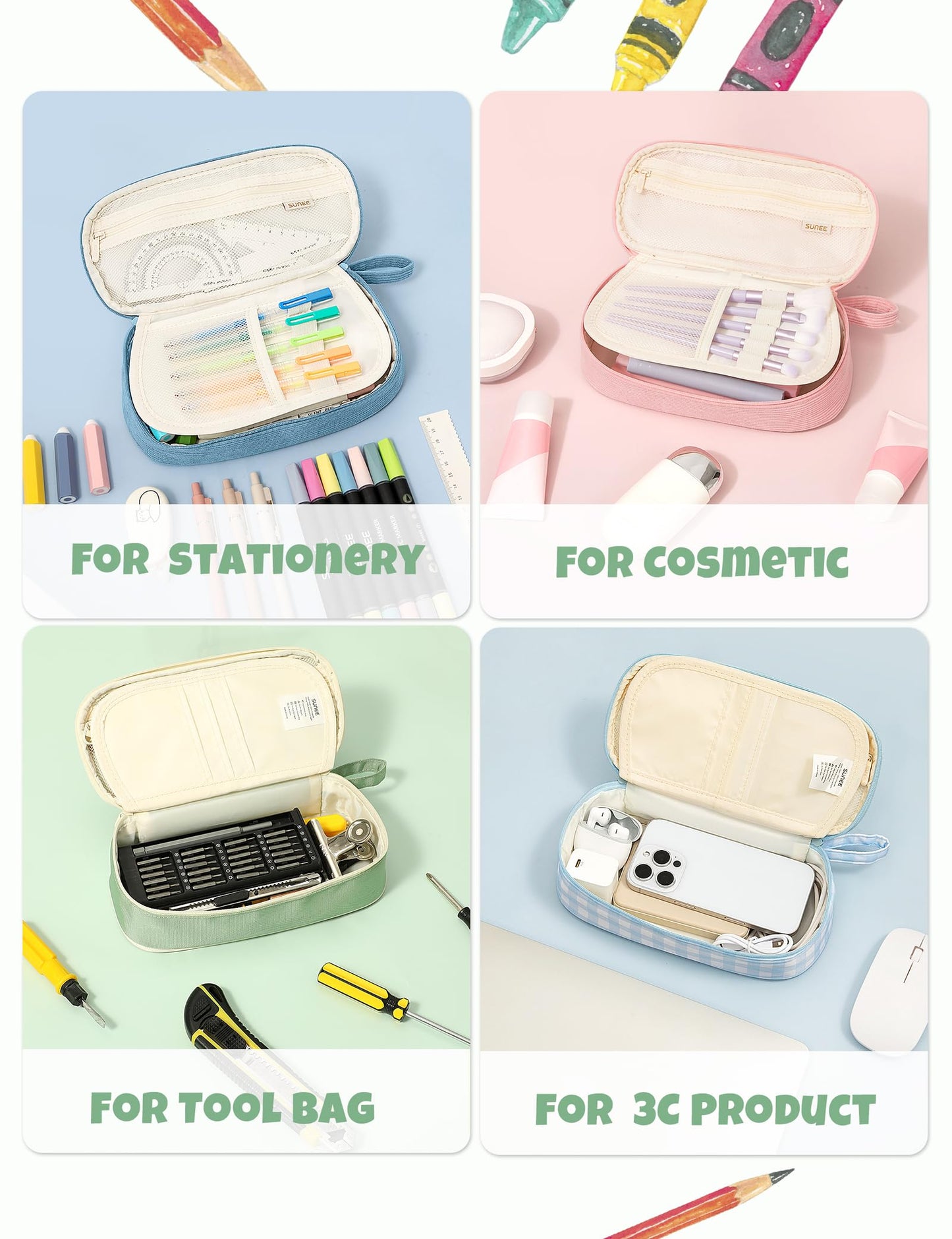 SUNEE Cute Pencil Case, Large Pencil Pouch, Aesthetic Big Pencil Bag with Zipper, Kawaii Stationery