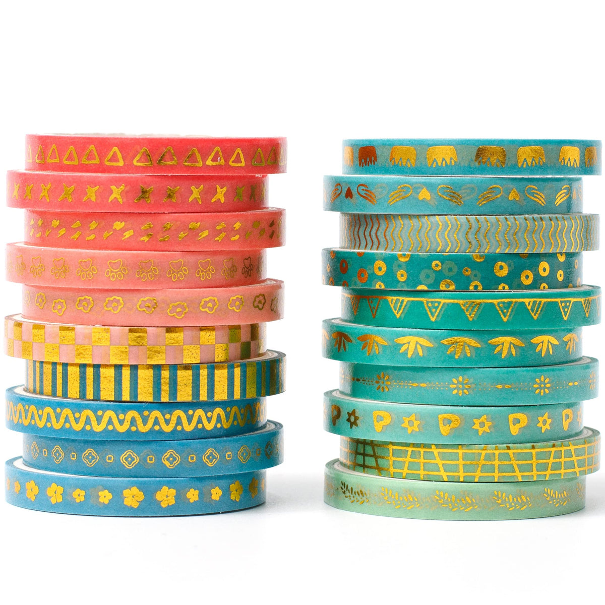 YUBX Skinny Gold Washi Tape Set Basic Foil Print Decorative Masking Tapes for Arts, DIY Crafts