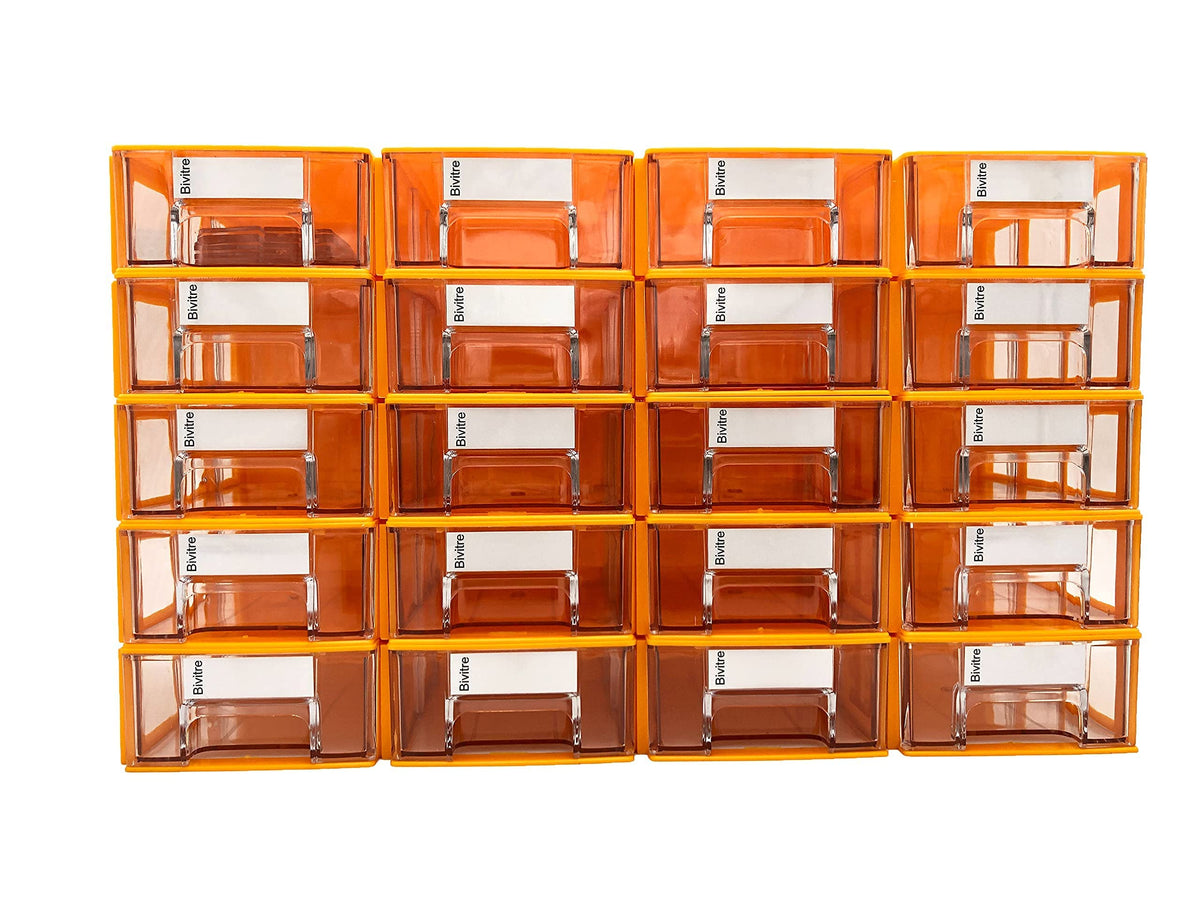 Stackable Storage Drawers Set of 20 with Dividers and Paper Labels