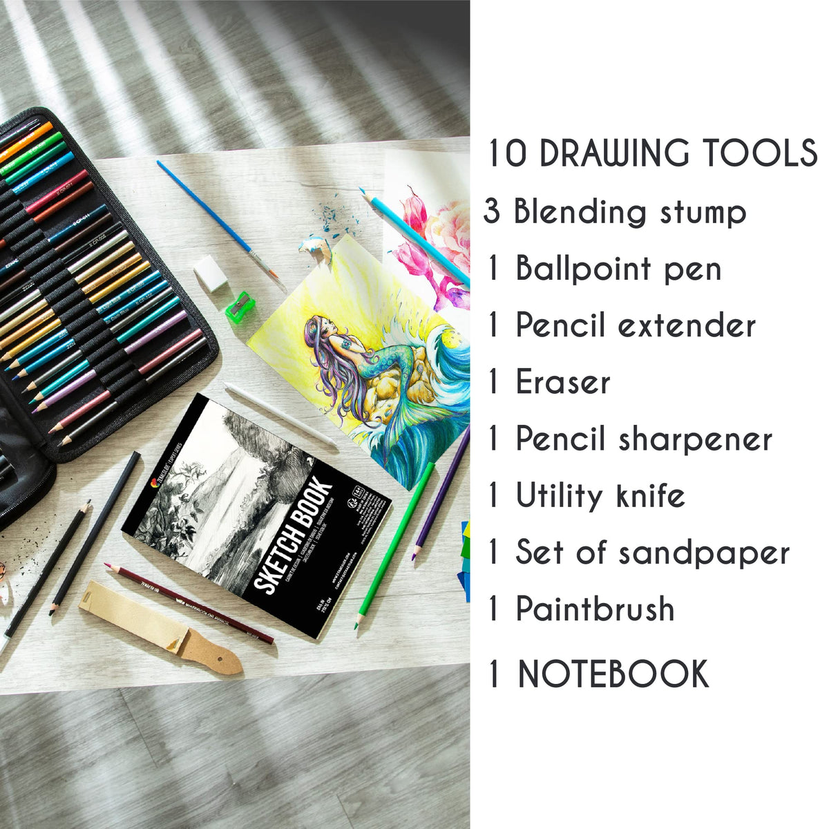 Zenacolor 74 Pack Drawing Kit with Drawing Pencils - Drawing Set for Sketching, Pro Sketch Art
