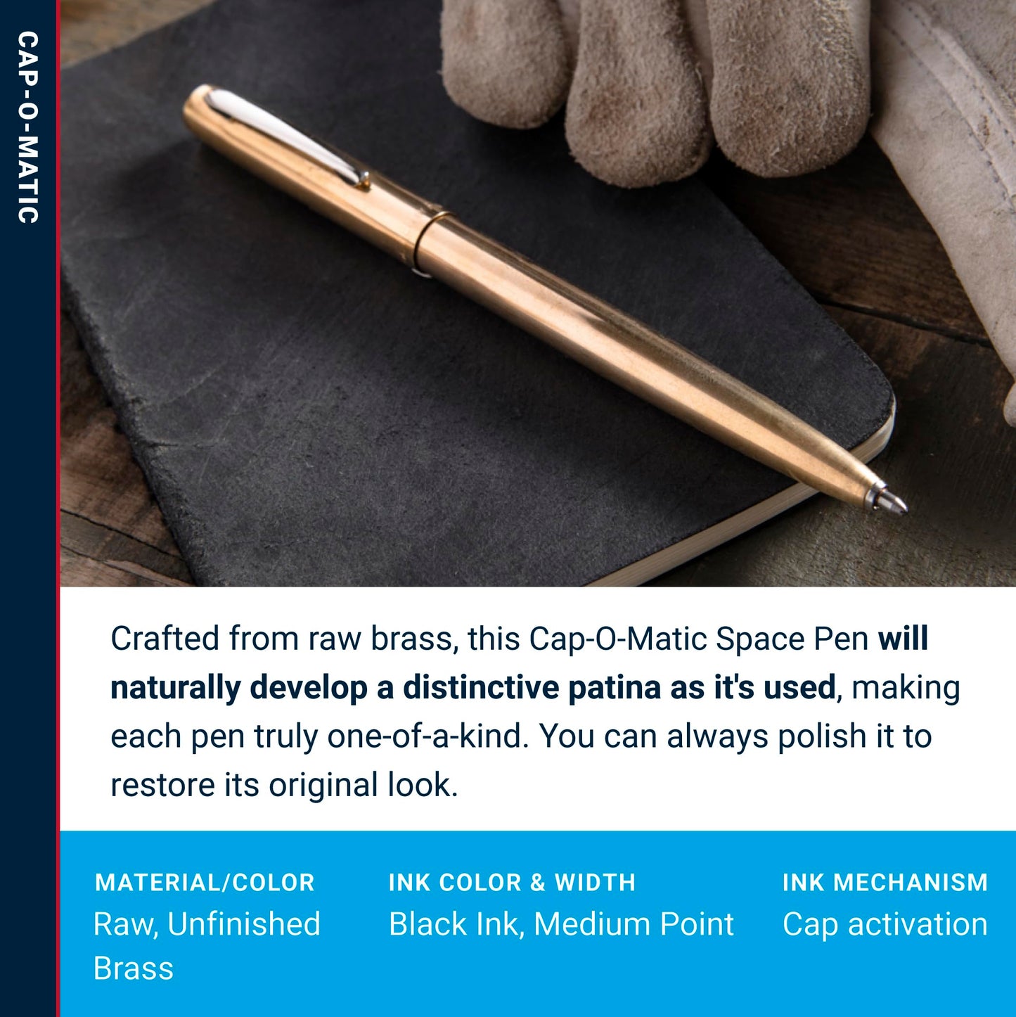 Fisher Space Pen Brass Alloy Cap-O-Matic Pen, Black Ink